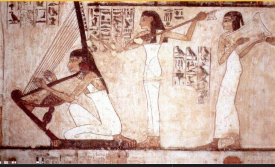 Ancient Egyptians depicted playing various musical instruments, highlighting the deep historical roots of music in Egyptian culture.