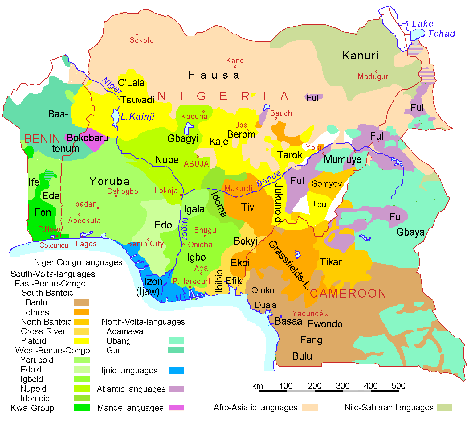 Peta kelompok linguistik Nigeria