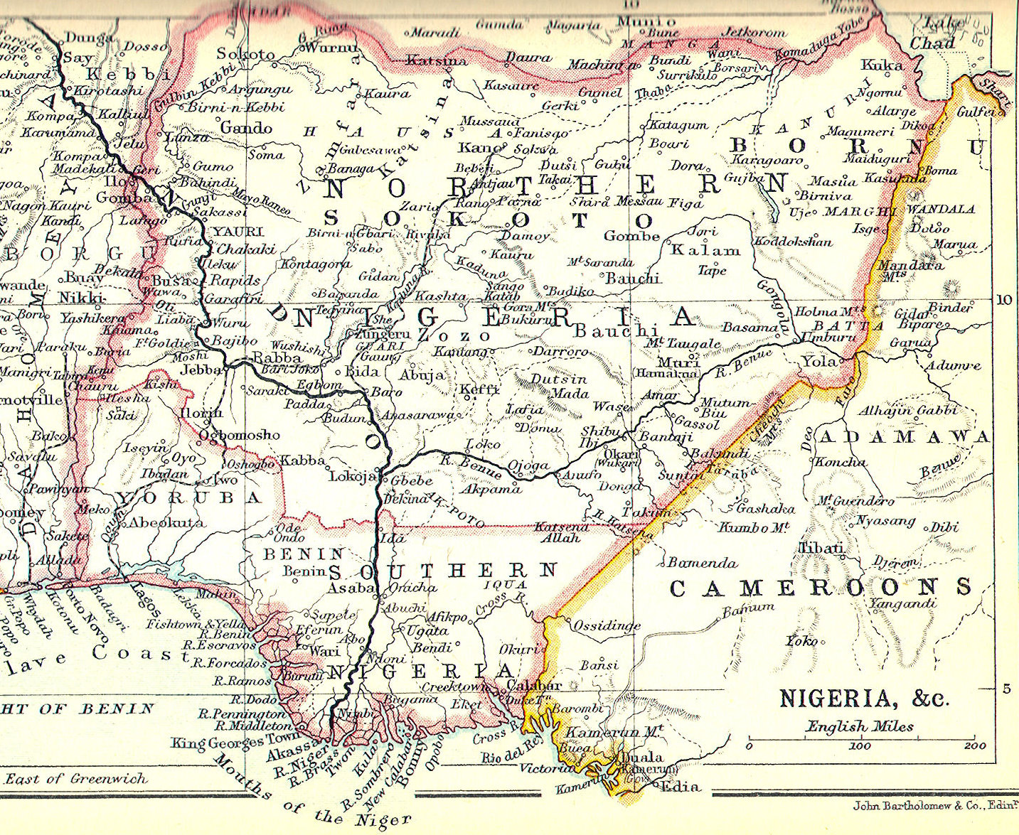 Peta Nigeria Selatan dan Utara sekitar 1914