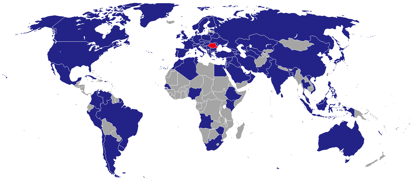 Map of diplomatic missions of Romania around the world.