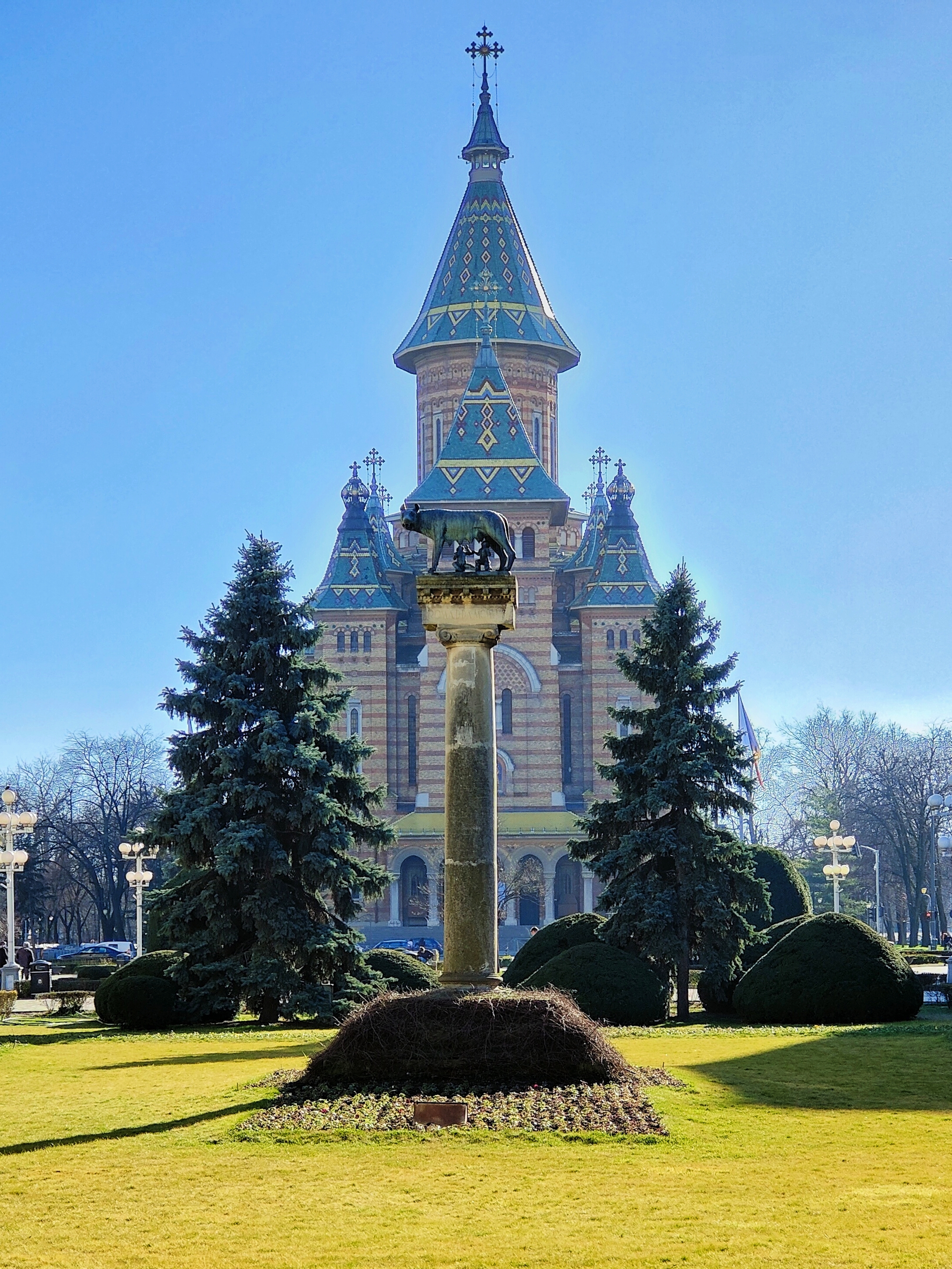 The Timișoara Orthodox Cathedral (Cathedral of the Three Holy Hierarchs) in Timișoara, a prominent example of Romanian Orthodox architecture.