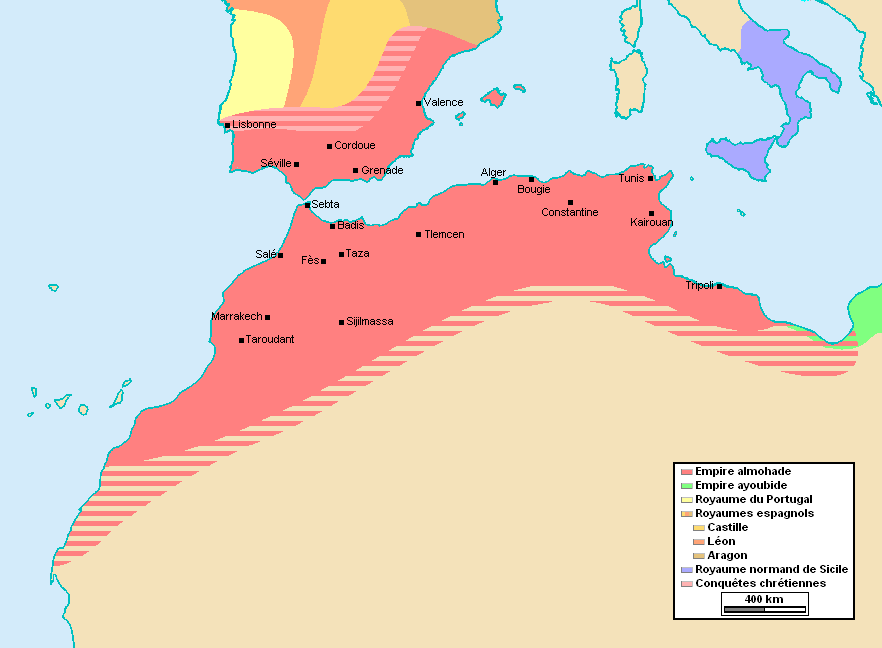 The empire of the Almohad dynasty at its greatest extent, circa 1212