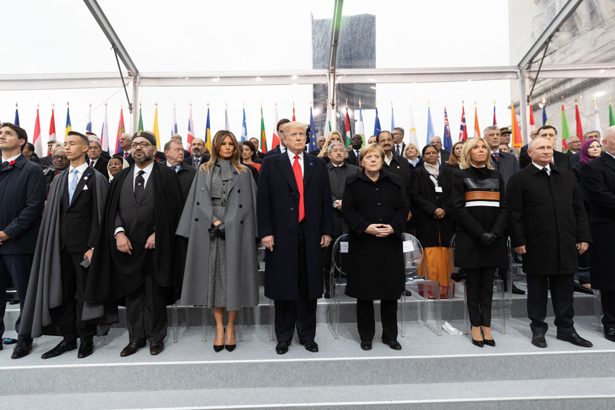 Mohammed VI and other world leaders and representatives attend the Armistice Day centenary in November 2018.