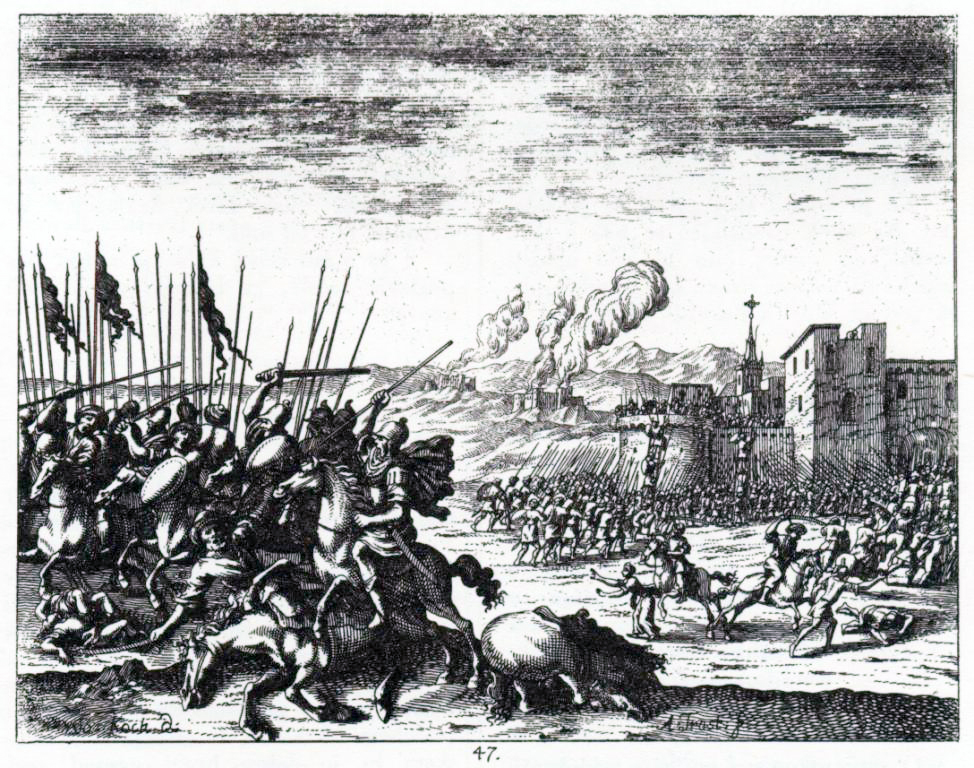 The Ottoman army battling the Habsburgs in present-day Slovenia during the Great Turkish War, as depicted by Valvasor.