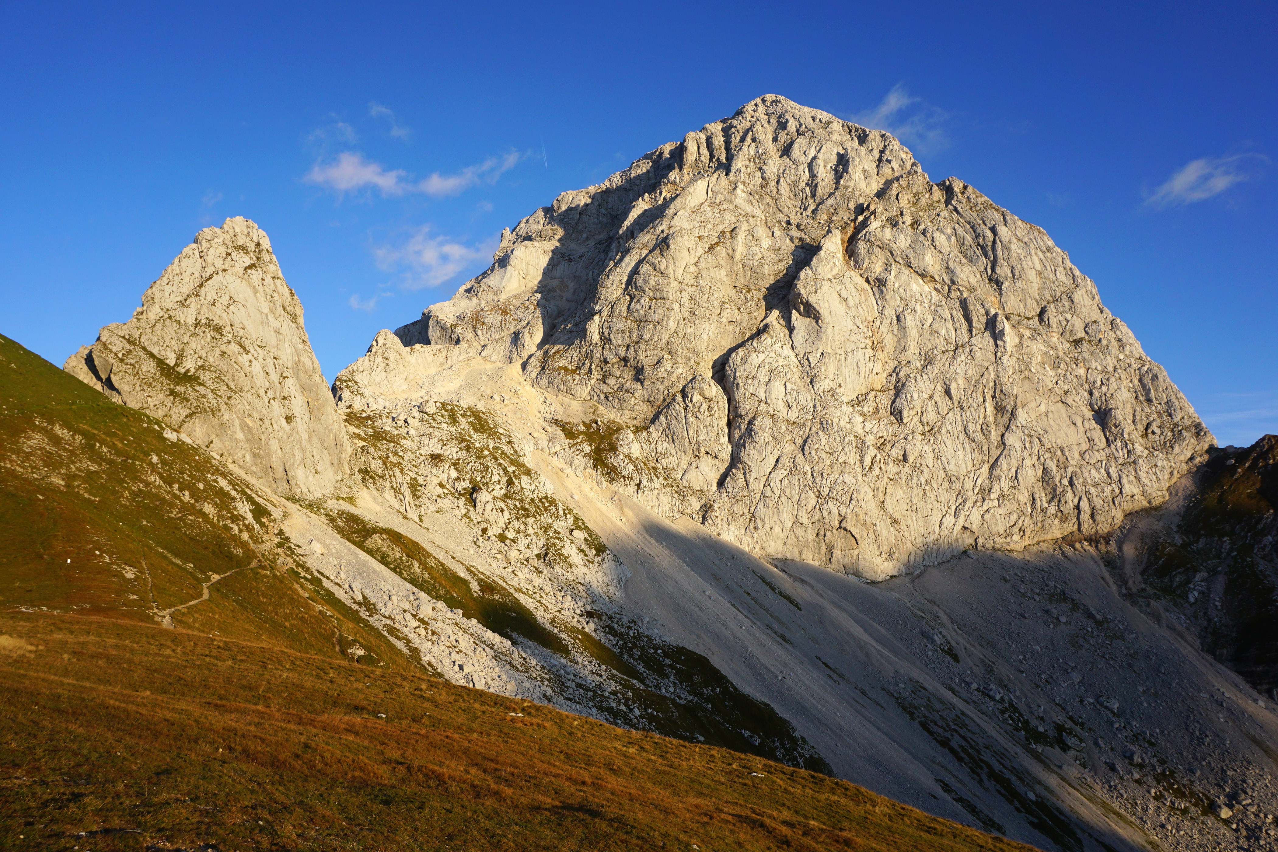 Mount Mangart, in the Julian Alps, is the third-highest peak in Slovenia.
