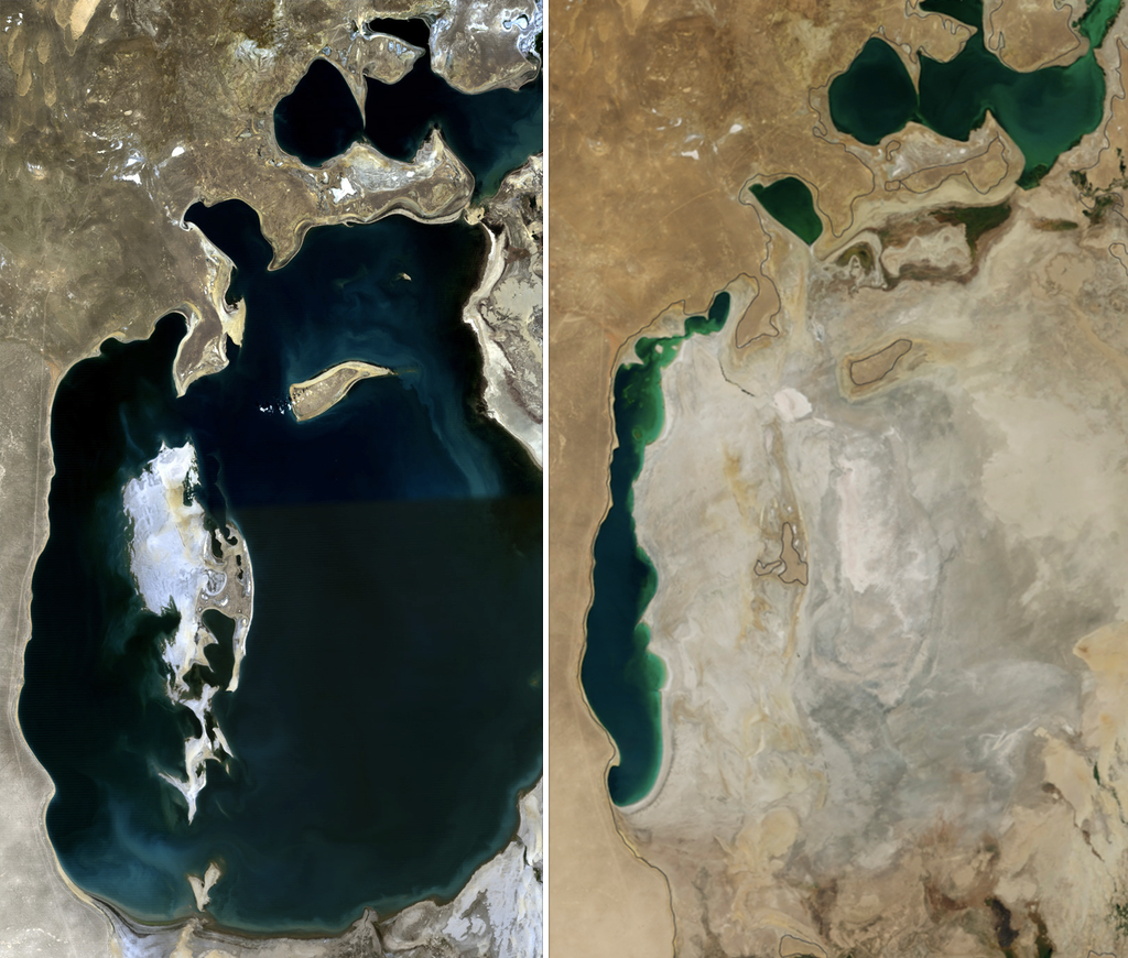 Perbandingan Laut Aral antara tahun 1989 dan 2014