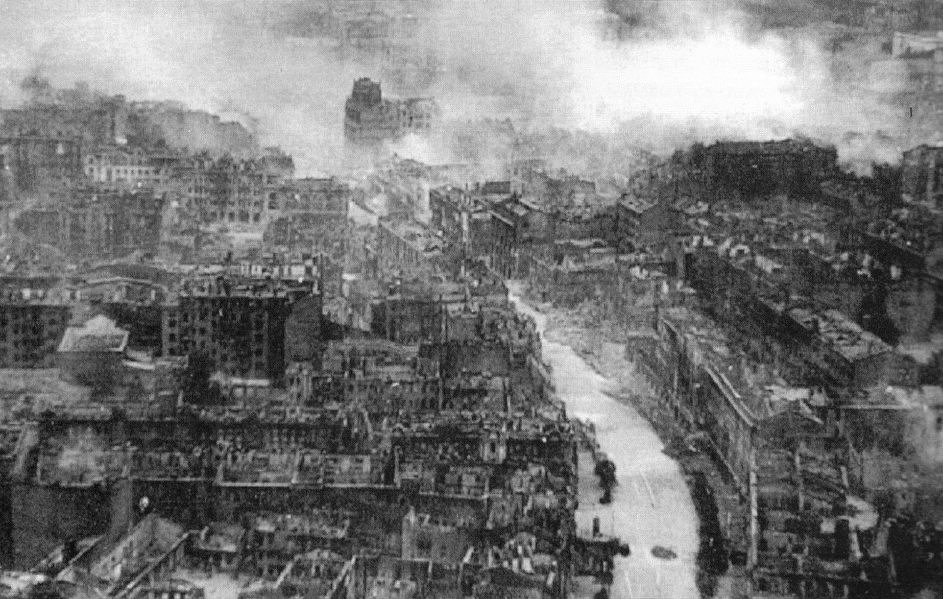 제2차 세계 대전 중 파괴된 키이우 전경. 1941년 9월 19일부터 1943년 11월 6일까지 독일 국방군에 점령되었다.
