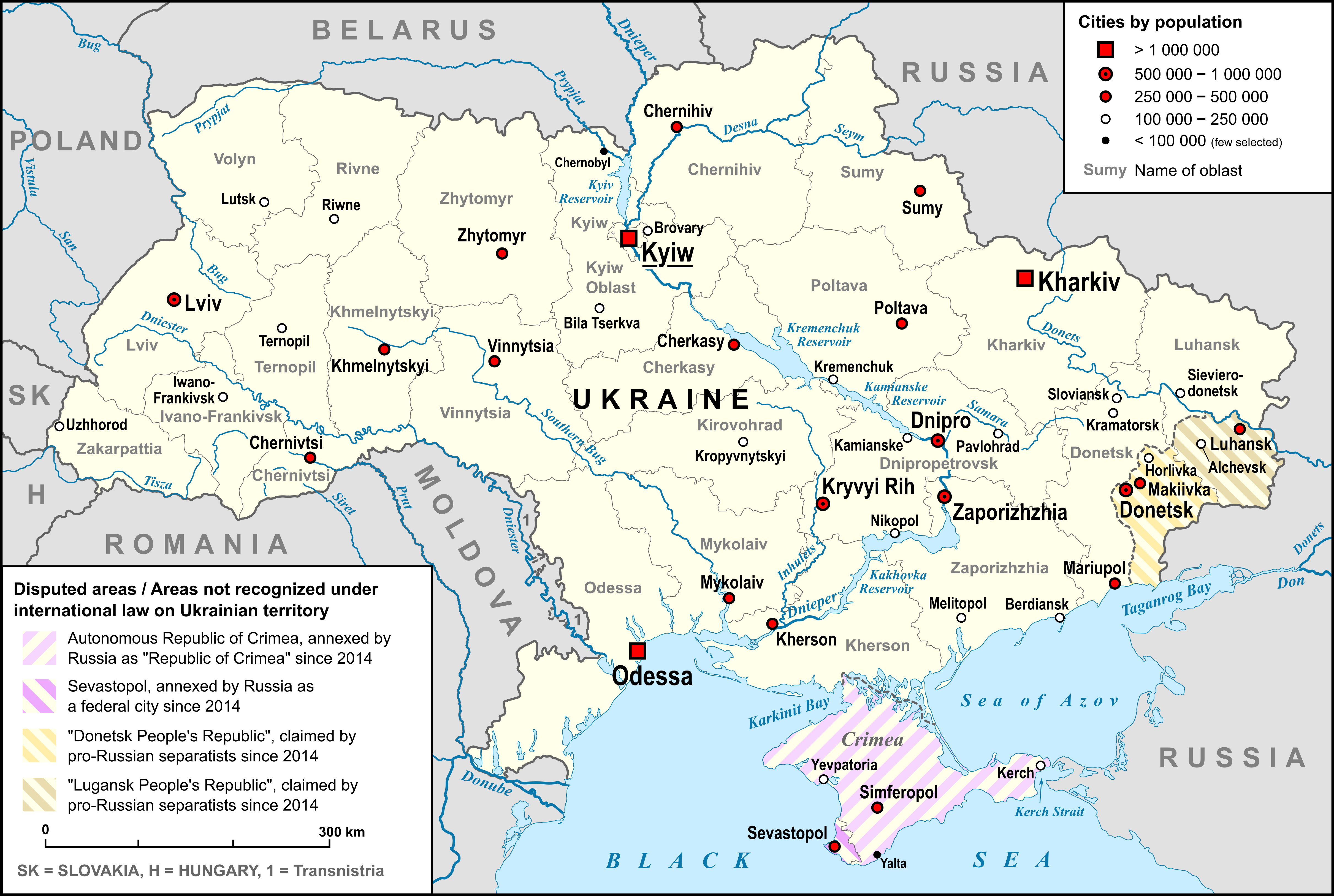Ukraine (2021) - major cities and adjacent countries