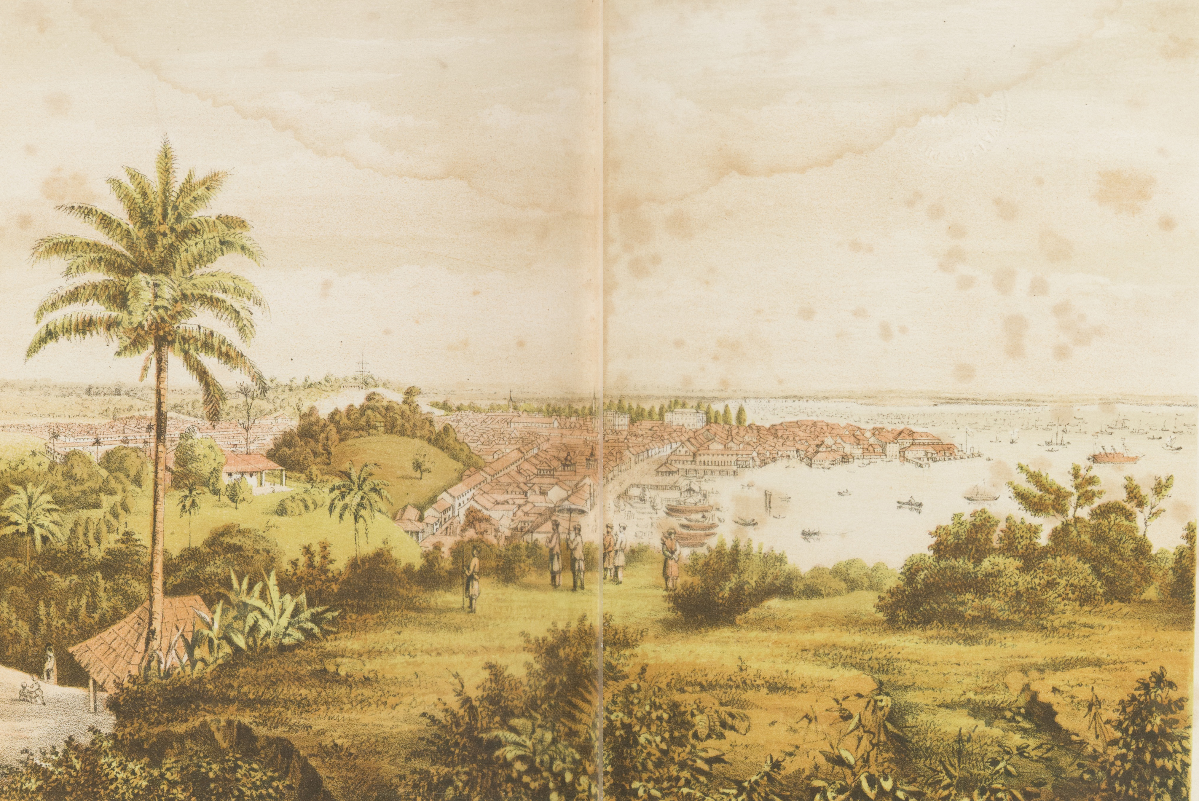 Toàn cảnh Singapore lúc bình minh, 1865, bản in thạch của Vincent Brooks.