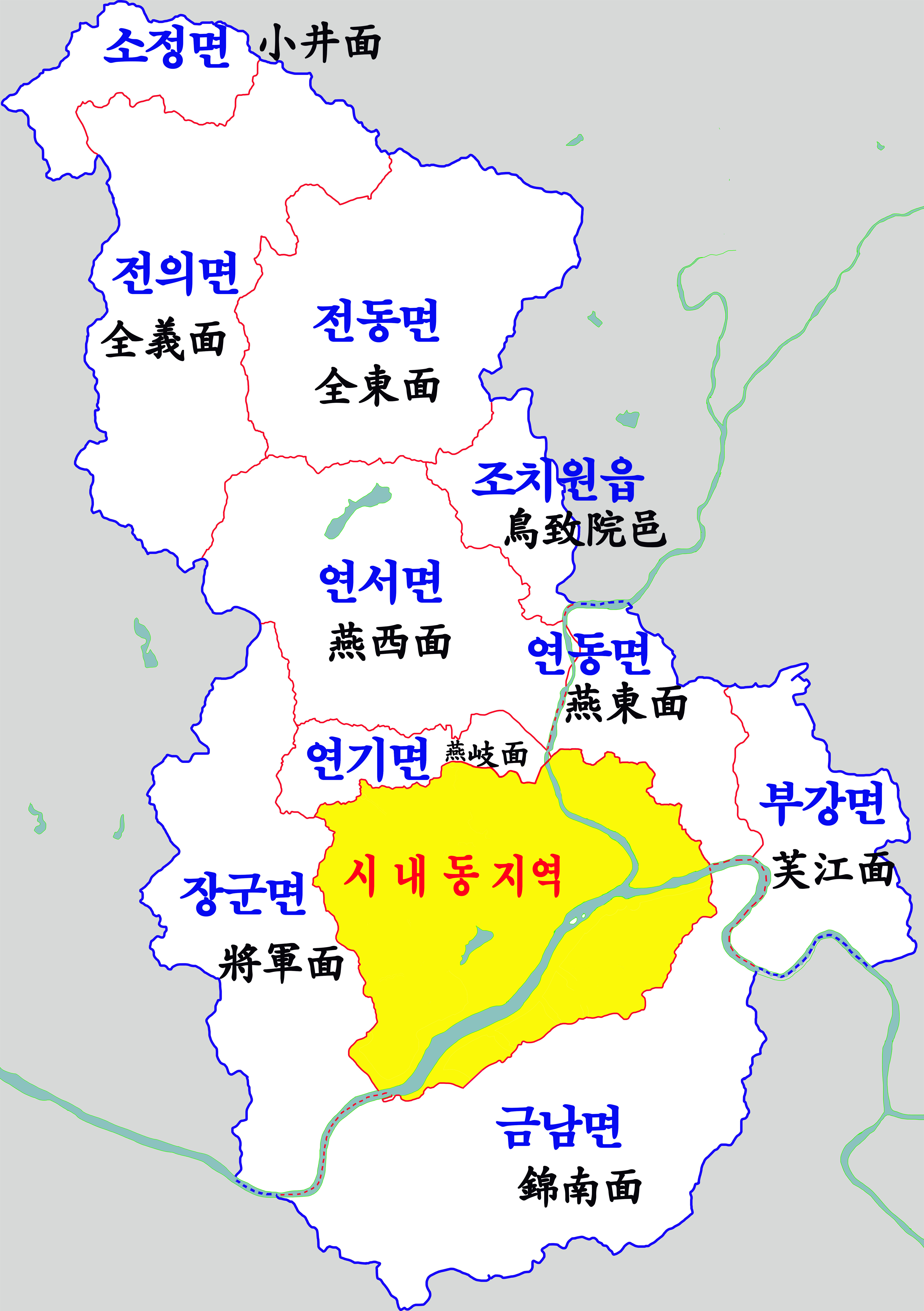 Jongchon-dong is the green square shown within Sejong City