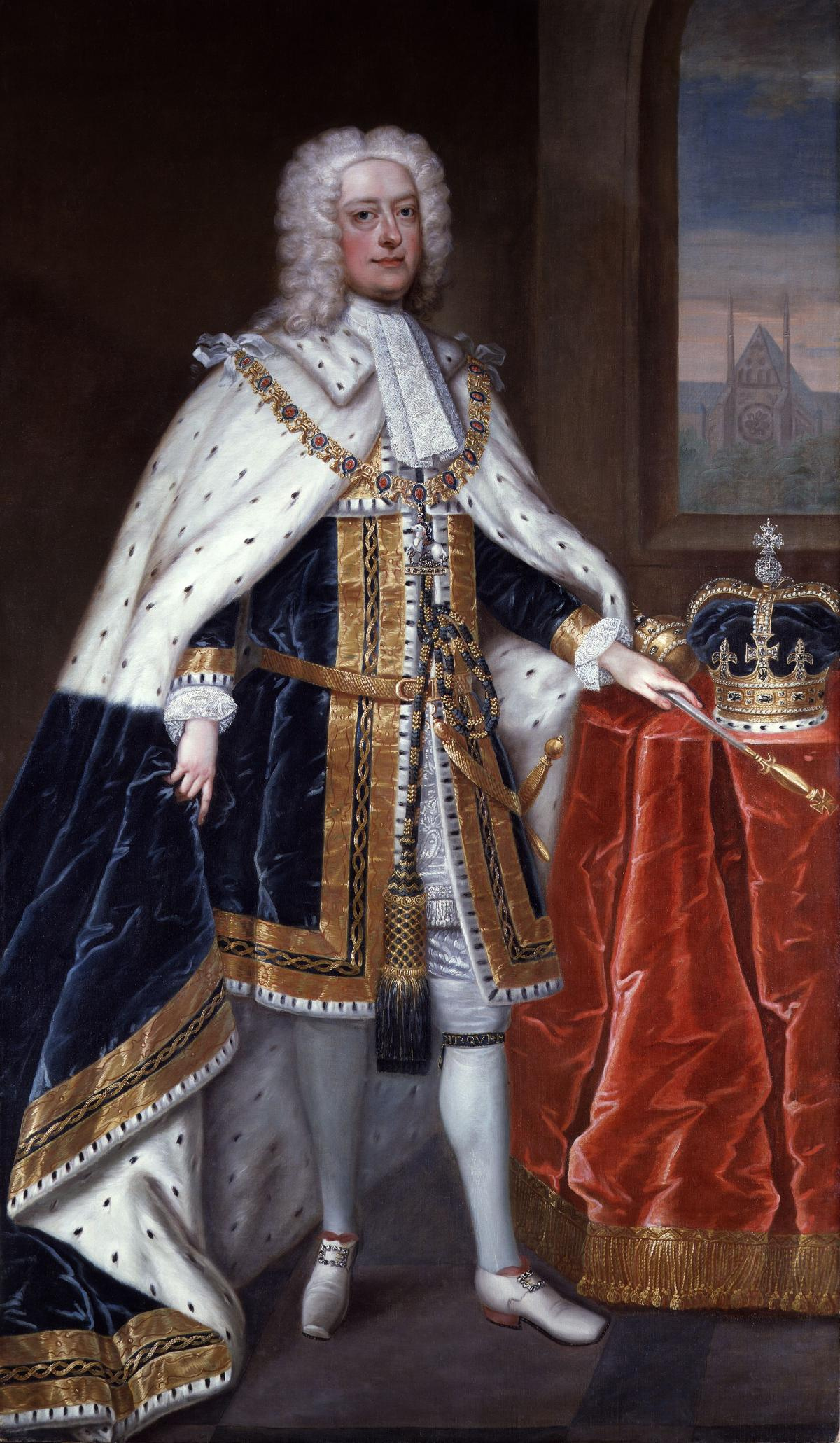 Potret George II memegang tongkat kerajaan oleh Charles Jervas, sekitar tahun 1727.