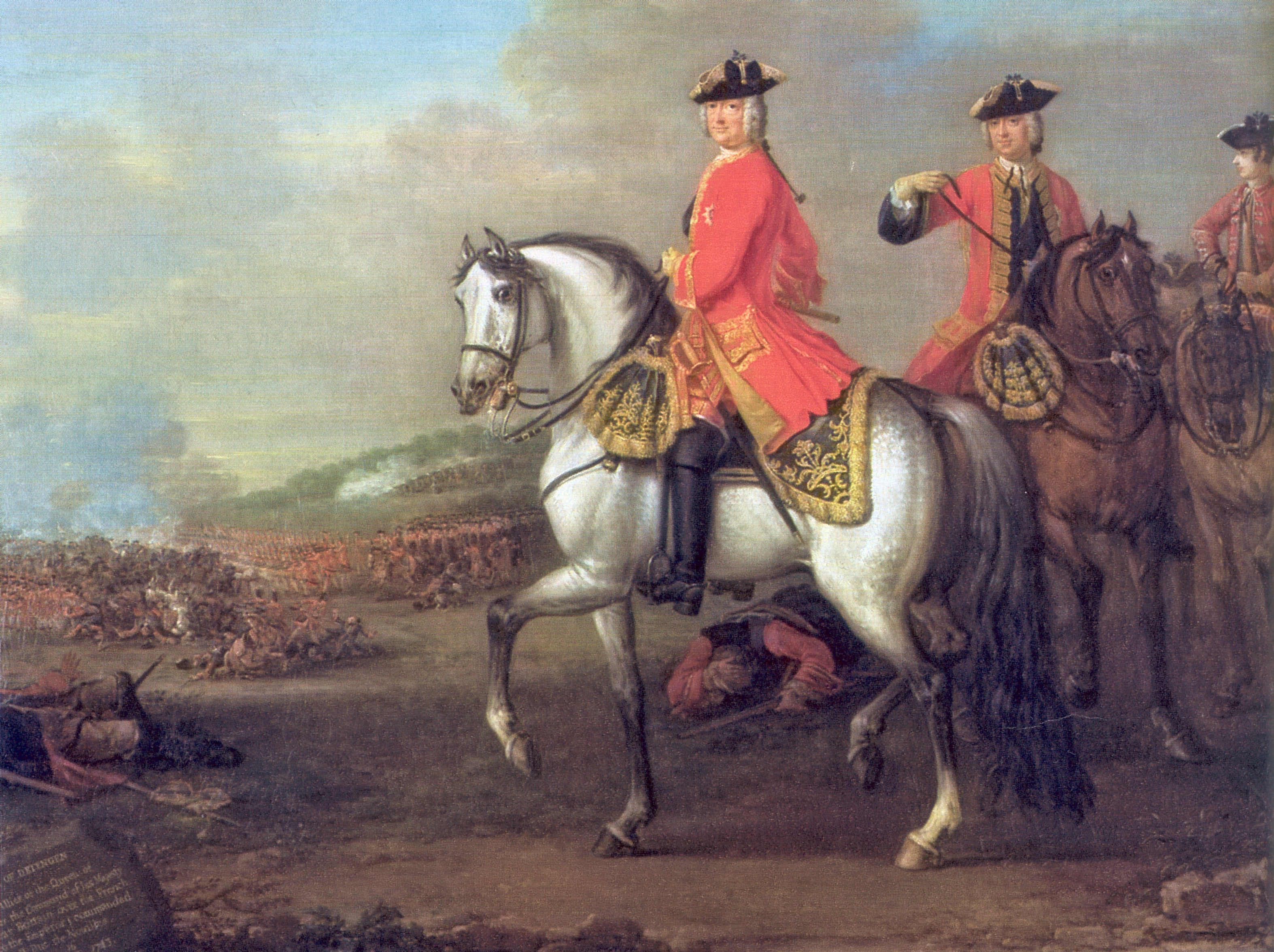 George II digambarkan pada Pertempuran Dettingen tahun 1743 oleh John Wootton.