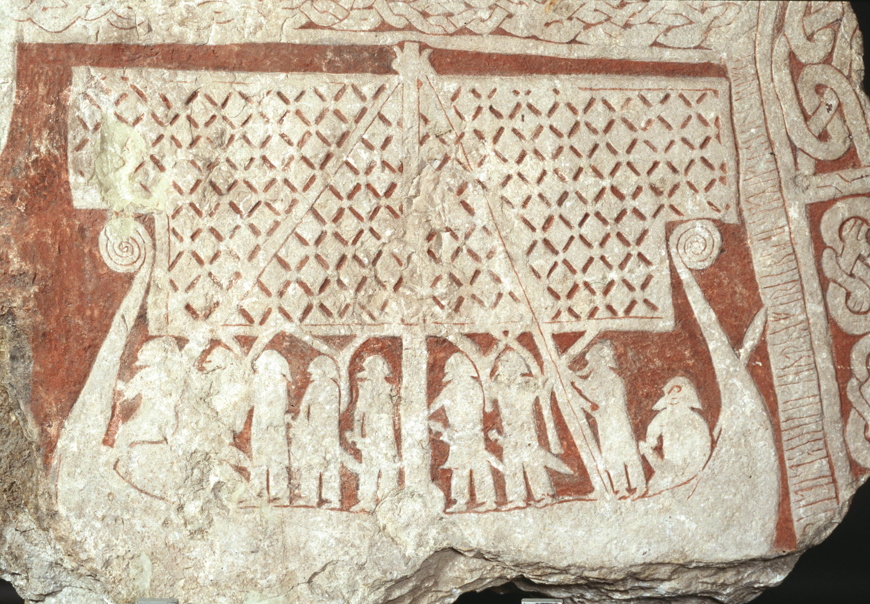 The Tjängvide image stone (800-1099 AD) from Tjängvide, Gotland, depicting a Viking ship and figures.