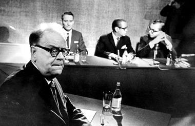 Tage Erlander (left), Prime Minister under the ruling Swedish Social Democratic Party from 1946 to 1969, a key architect of the Swedish welfare state.