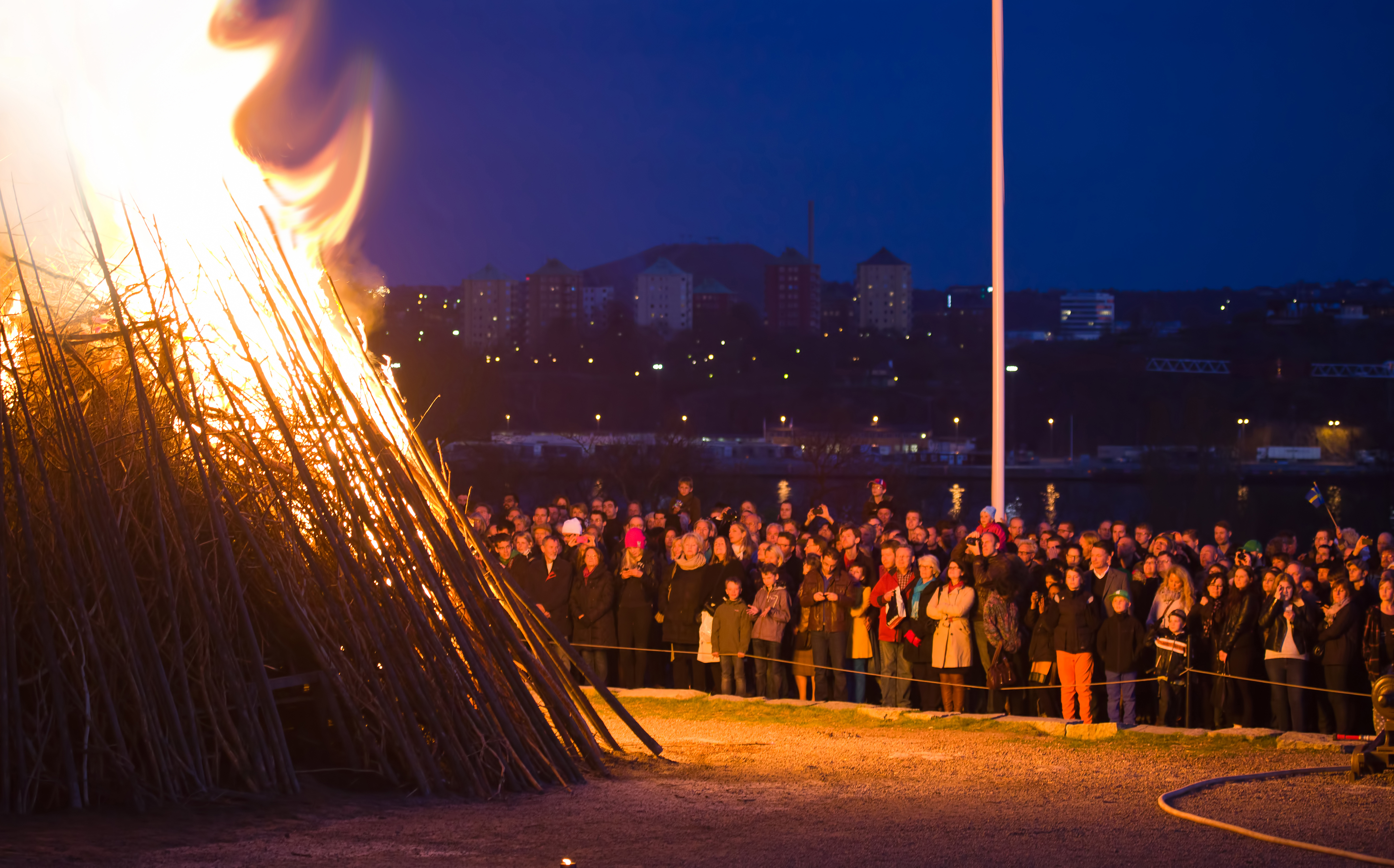 A Walpurgis Night (Valborgsmässoafton) bonfire in Sweden.