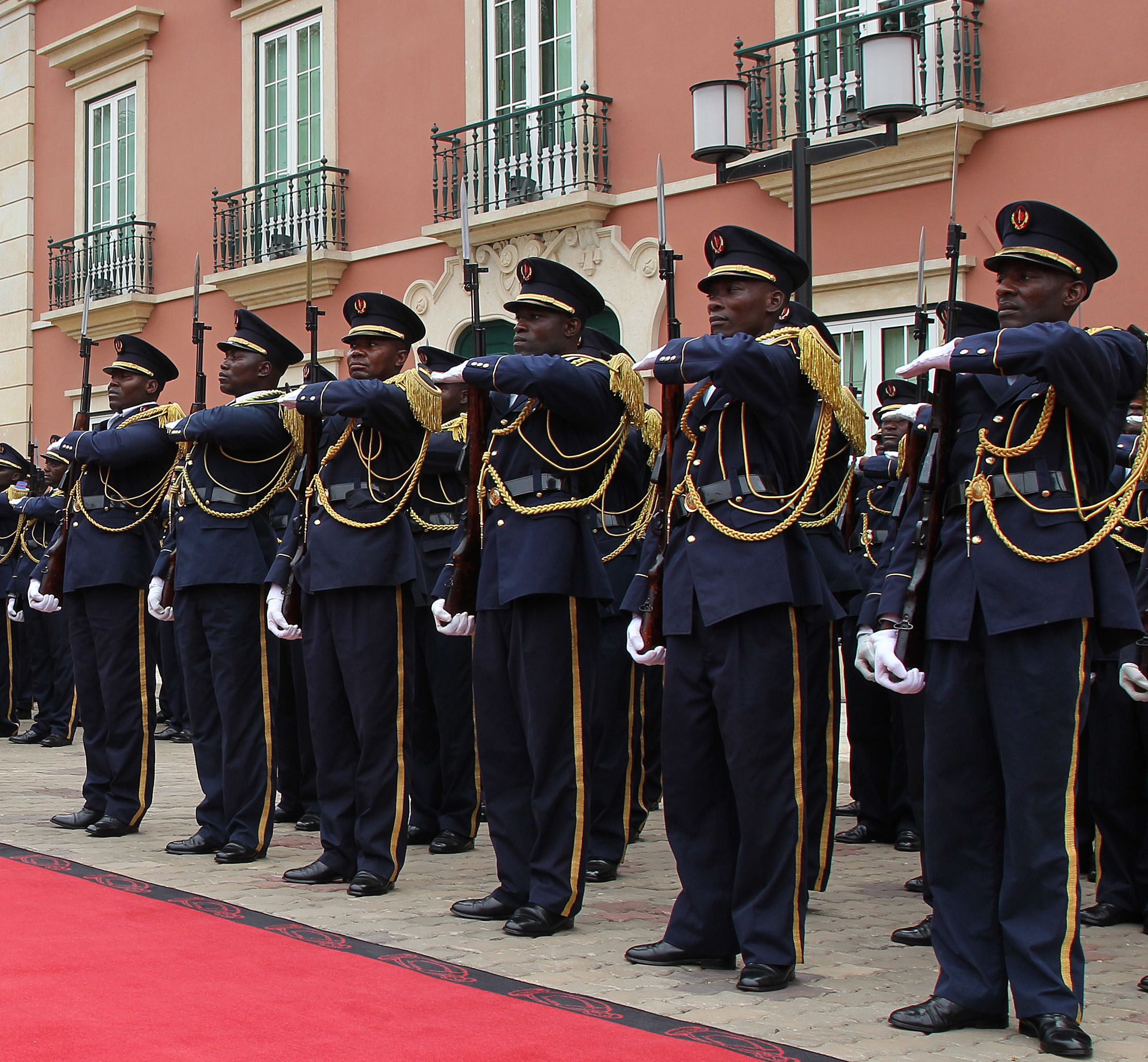 Soldiers of the Angolan Armed Forces in full dress uniform.