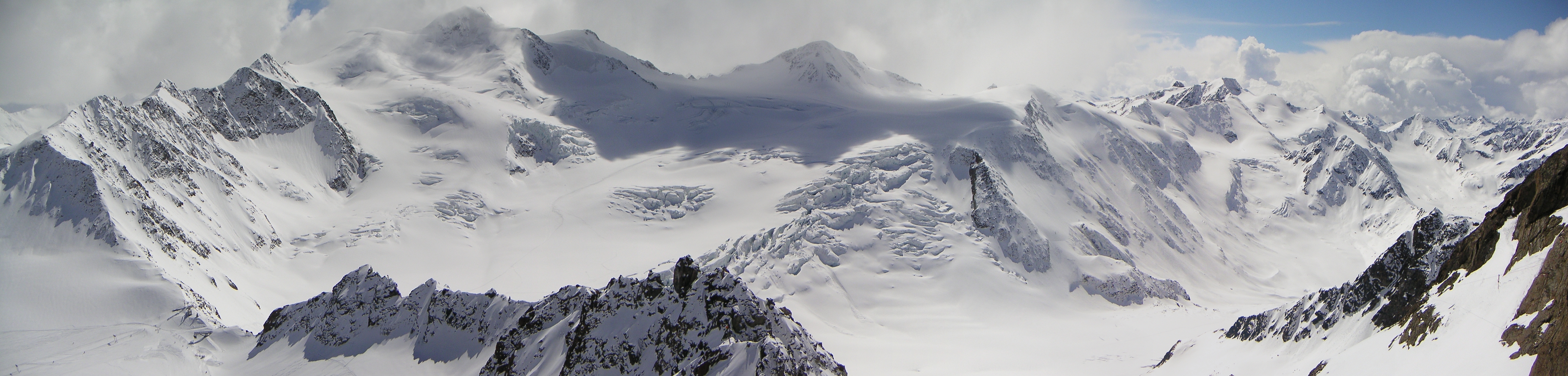 A glacial region near the Ötztal valley in Tyrol. The peak is the Wildspitze (12 K ft (3.77 K m)), Austria's second-highest mountain.