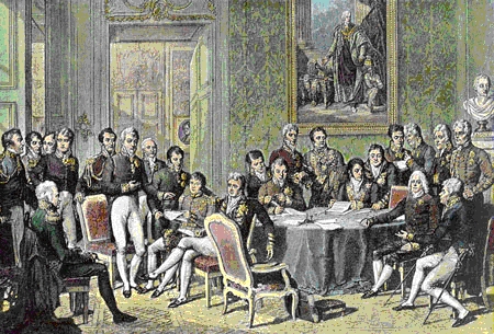 장바티스트 이자베 작, 빈 회의 (1819년). 회의의 목적은 프랑스 혁명 전쟁, 나폴레옹 전쟁, 그리고 신성 로마 제국 해체로 인해 발생한 많은 문제를 해결하는 것이었다.