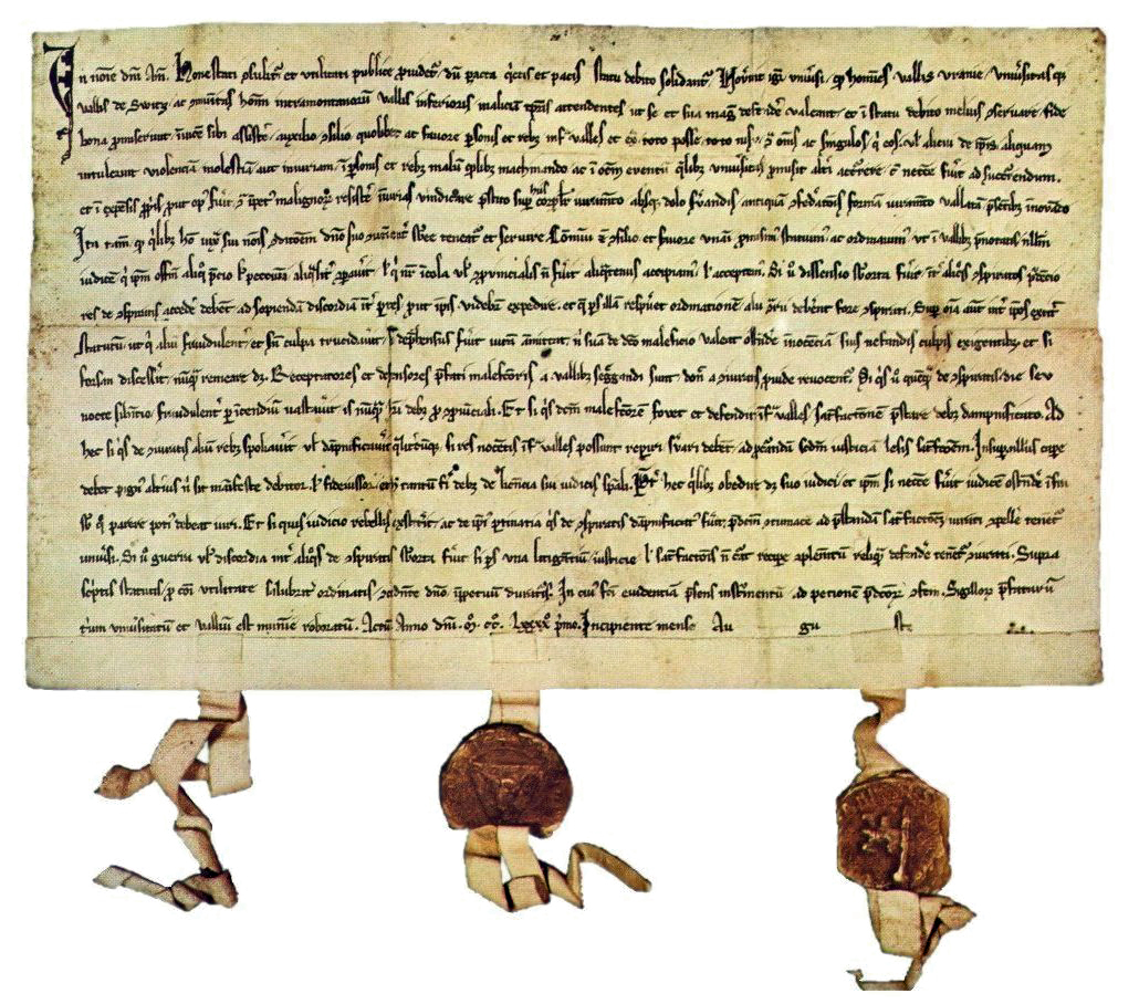 The 1291 Bundesbrief (federal charter) is considered the founding document of the Old Swiss Confederacy.
