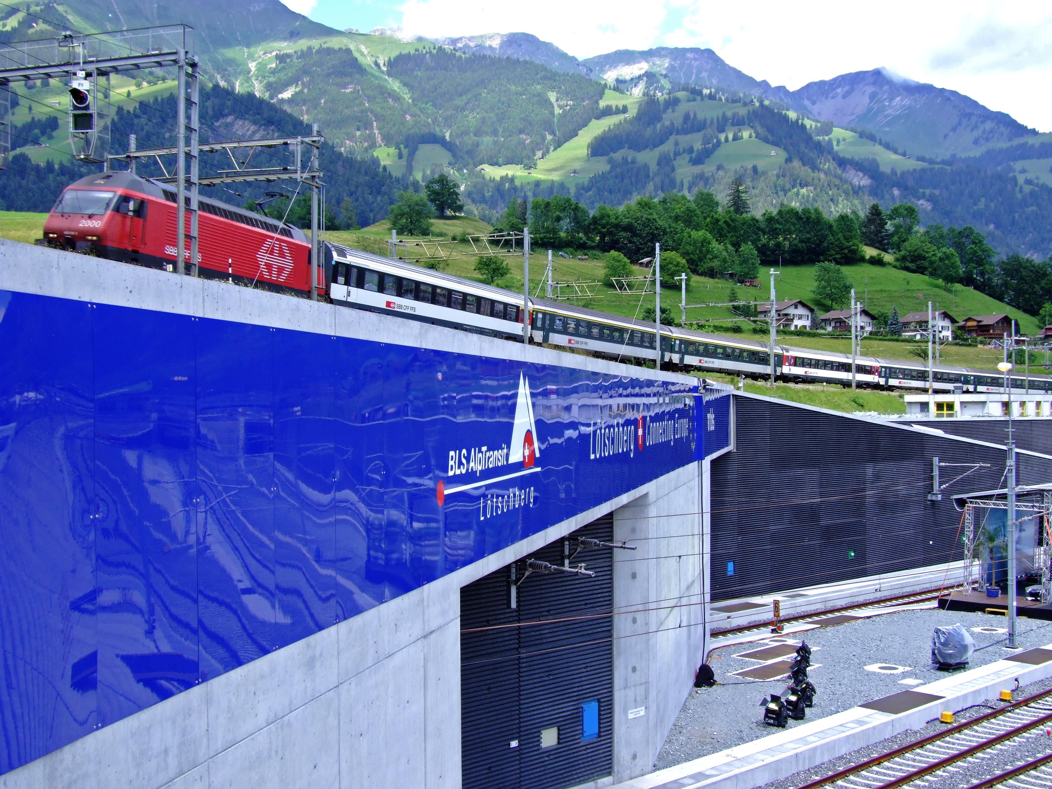 Entrance of the Lötschberg Base Tunnel, part of the NRLA project to improve trans-Alpine rail transport.