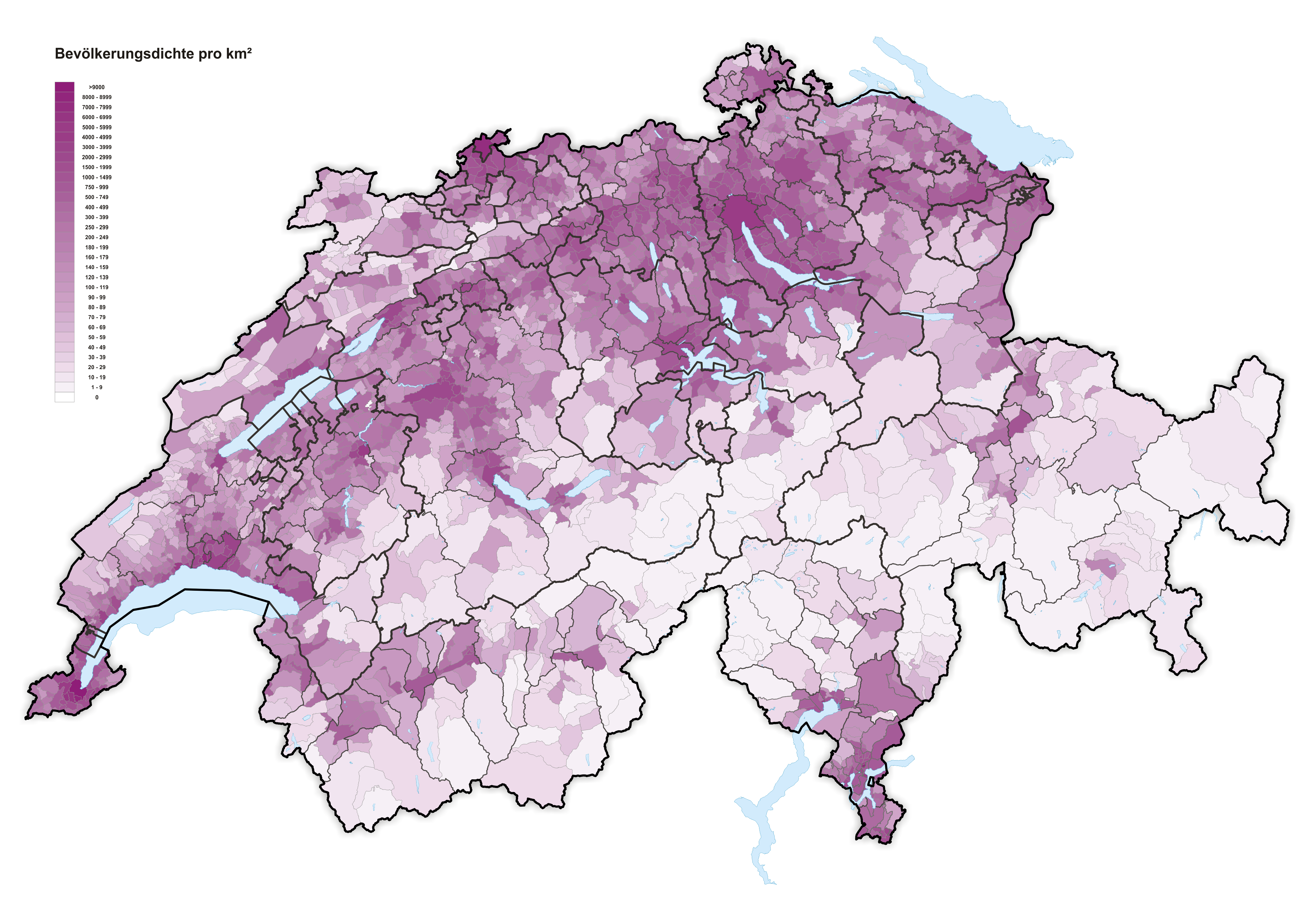Population density in Switzerland (2019).
