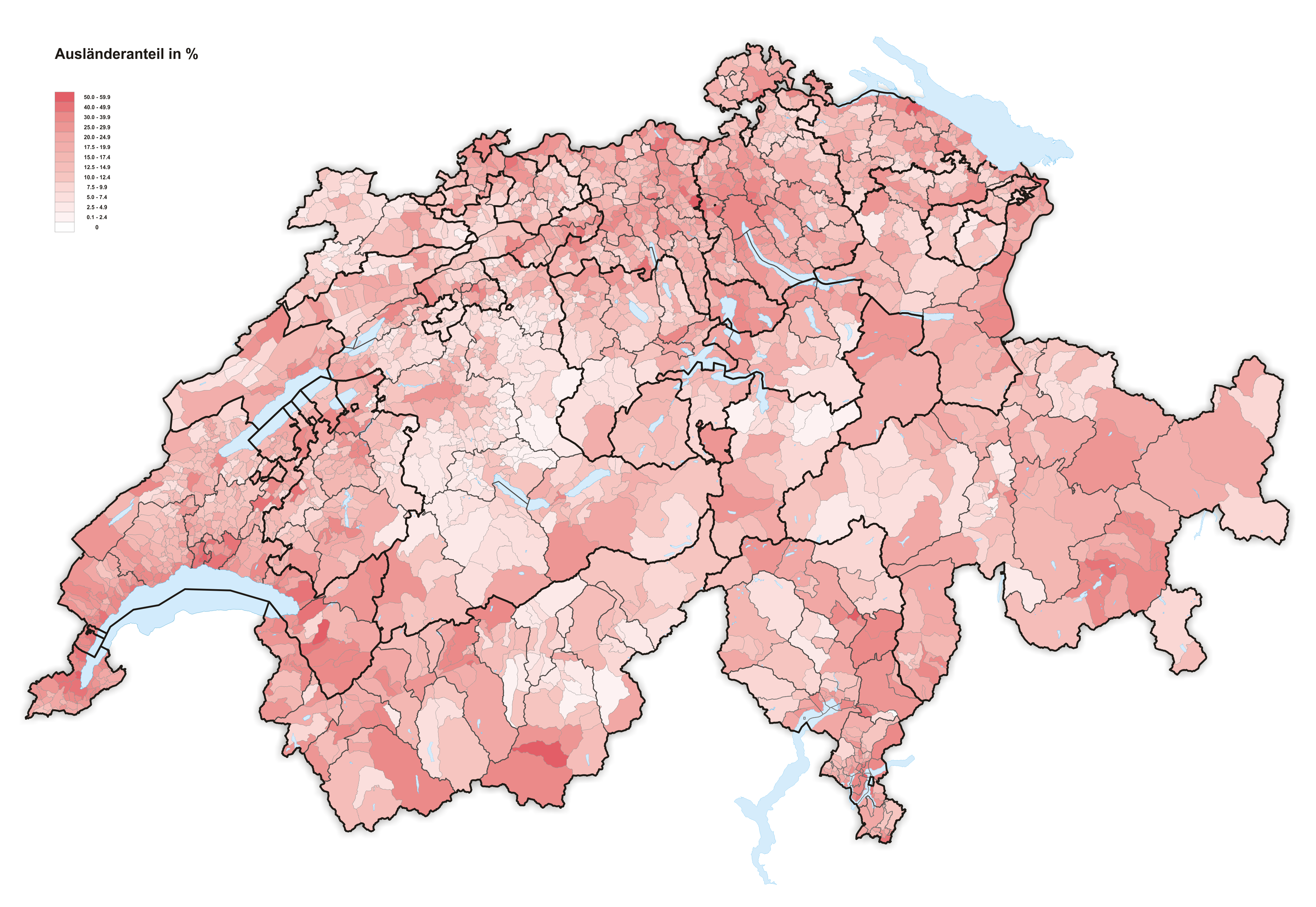 Percentage of foreigners in Switzerland (2019).