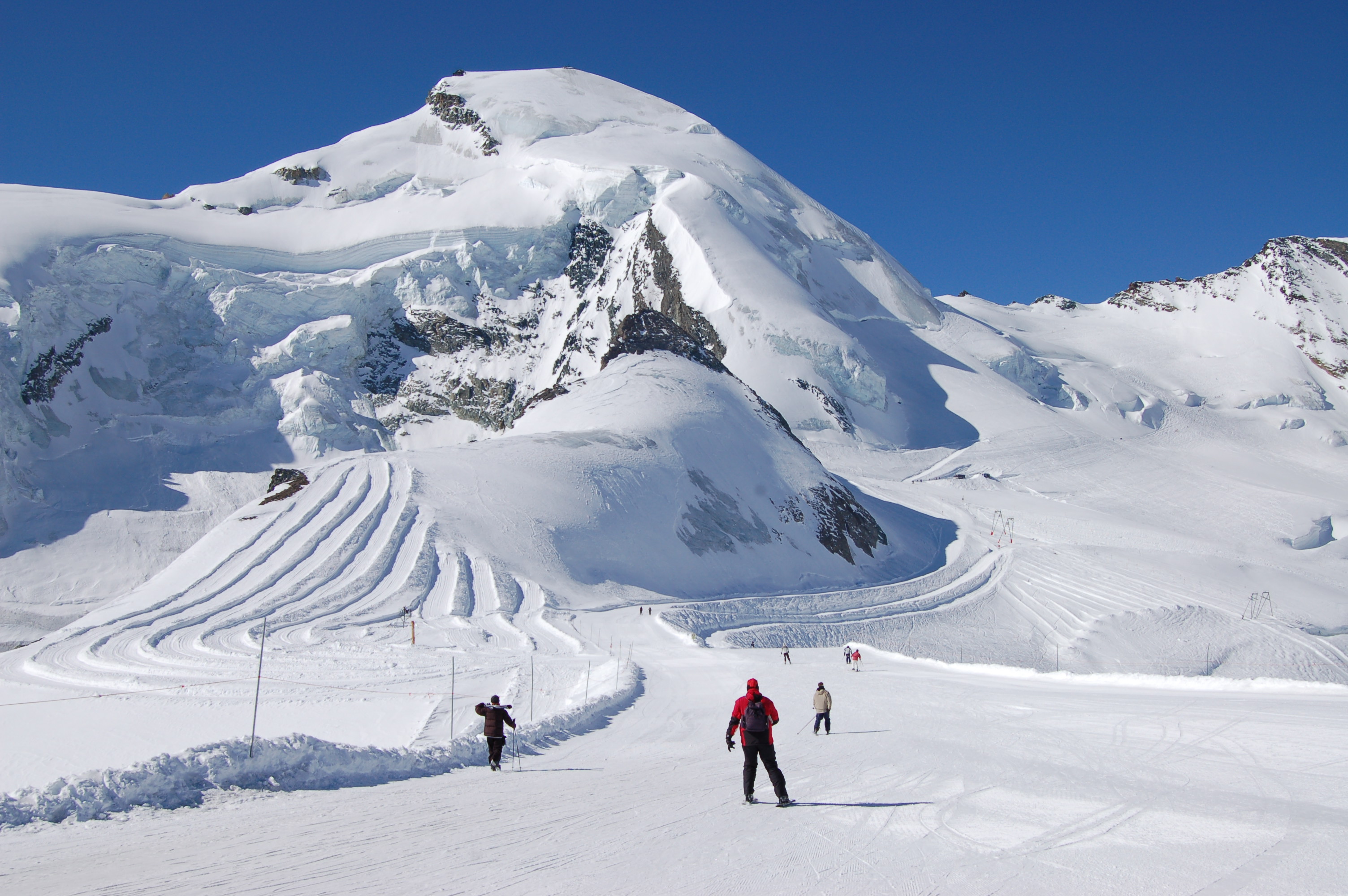 Ski area over the glaciers of Saas-Fee. Winter sports are very popular in Switzerland.