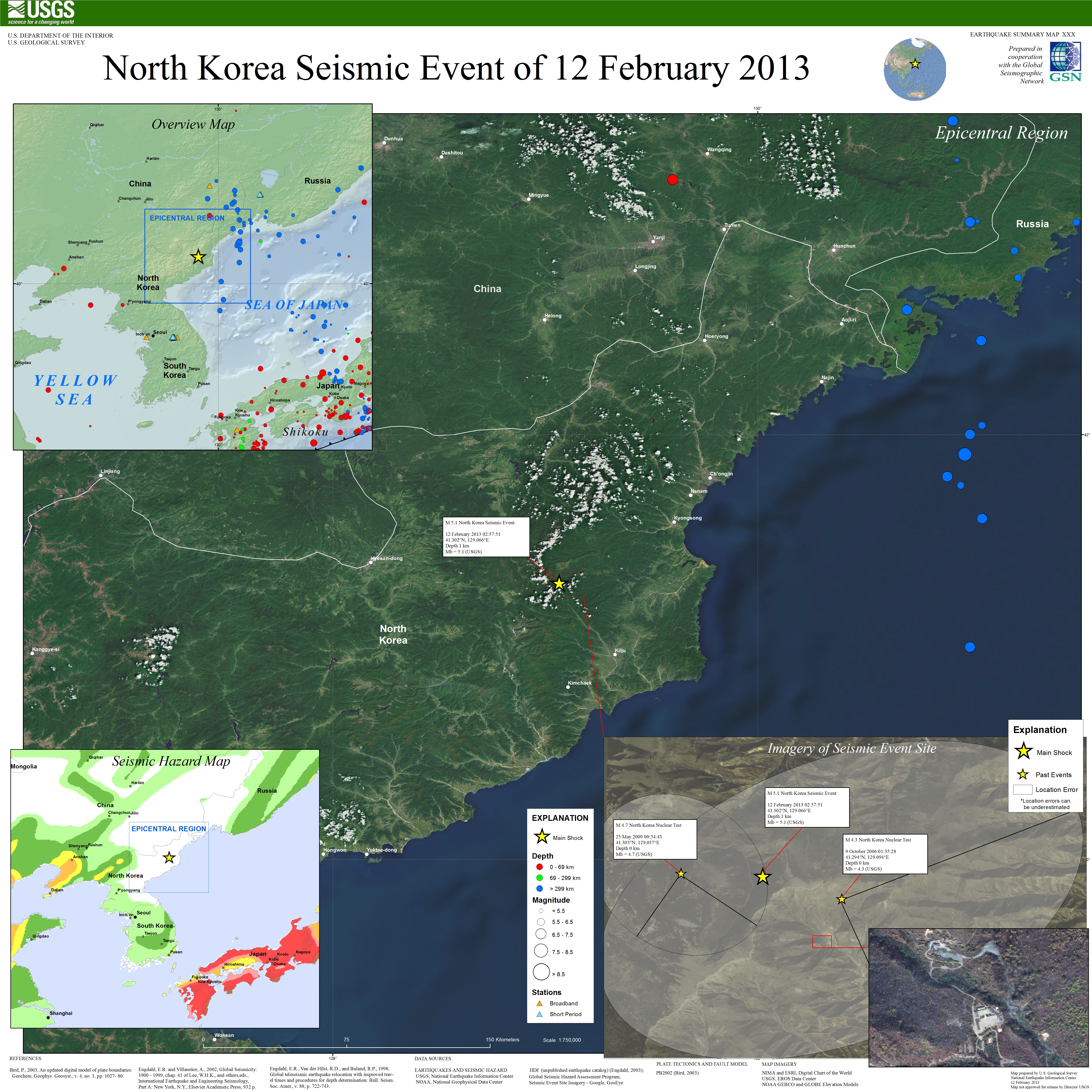 결의안을 촉발한 핵 실험으로 인한 지진 활동을 묘사한 USGS 인포그래픽