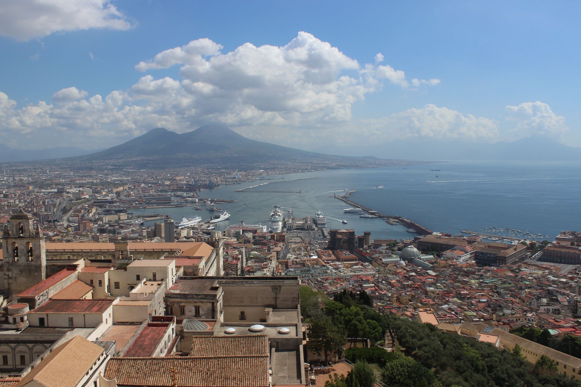 View of Naples from Castel Sant'Elmo, with Mount Vesuvius in the background.