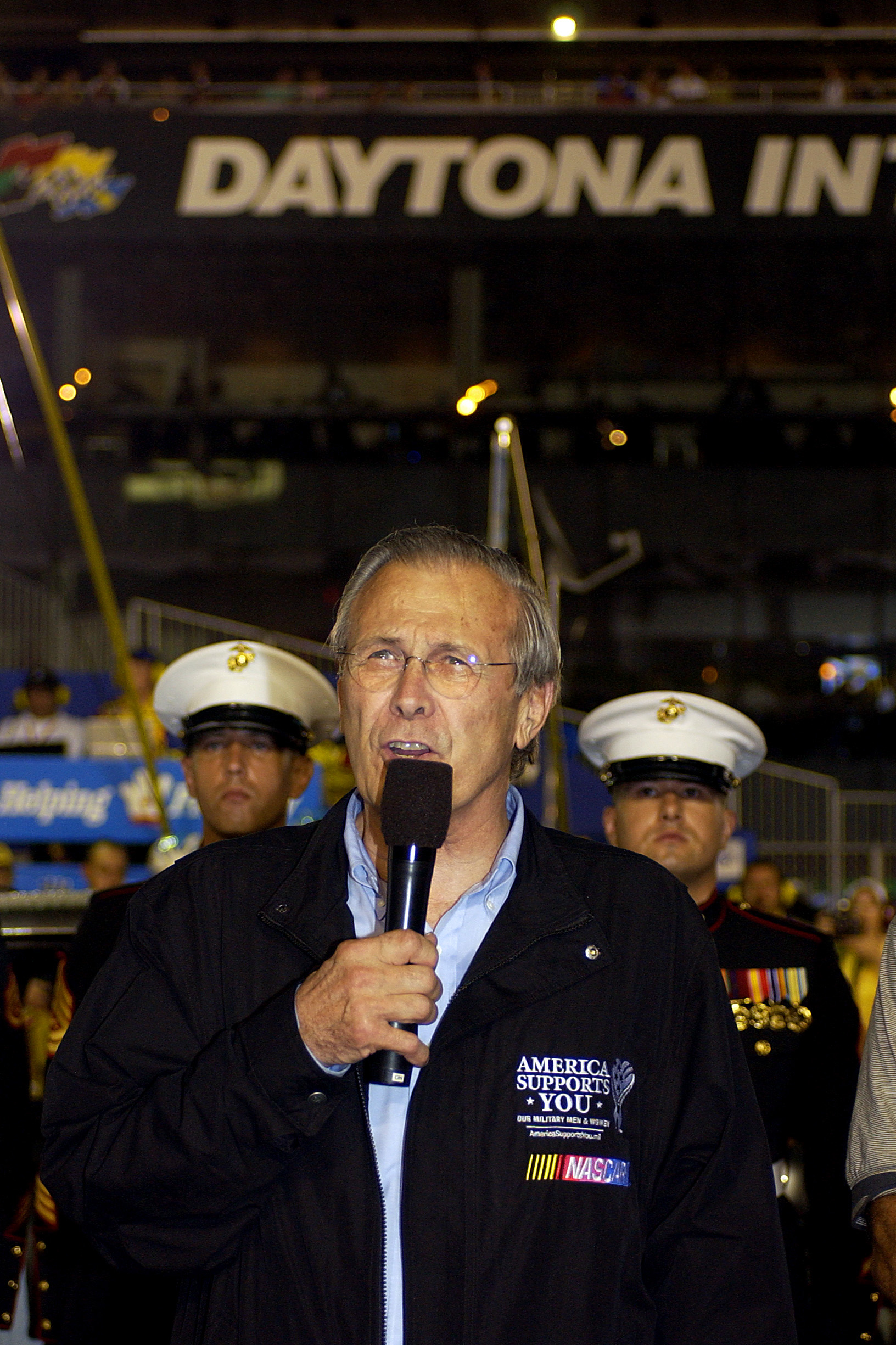 Rumsfeld gives the command at the 2005 Pepsi 400, where he served as the grand marshal.