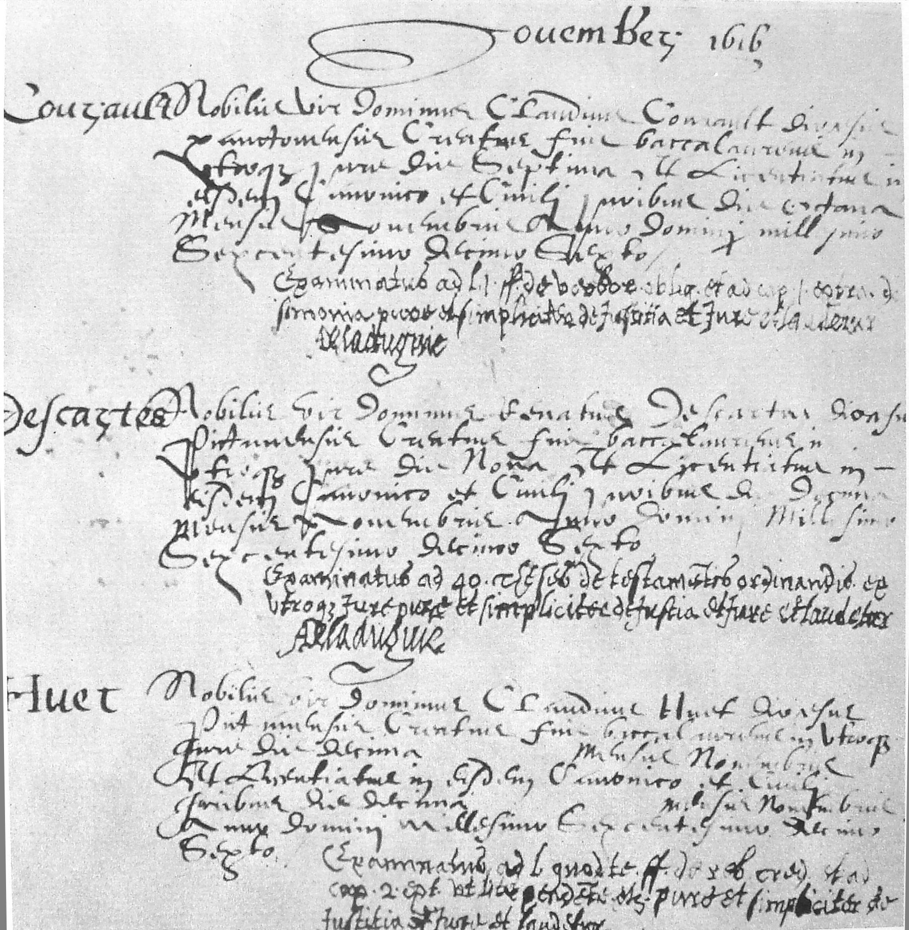 Daftar graduasi Descartes di Universiti Poitiers, 1616.