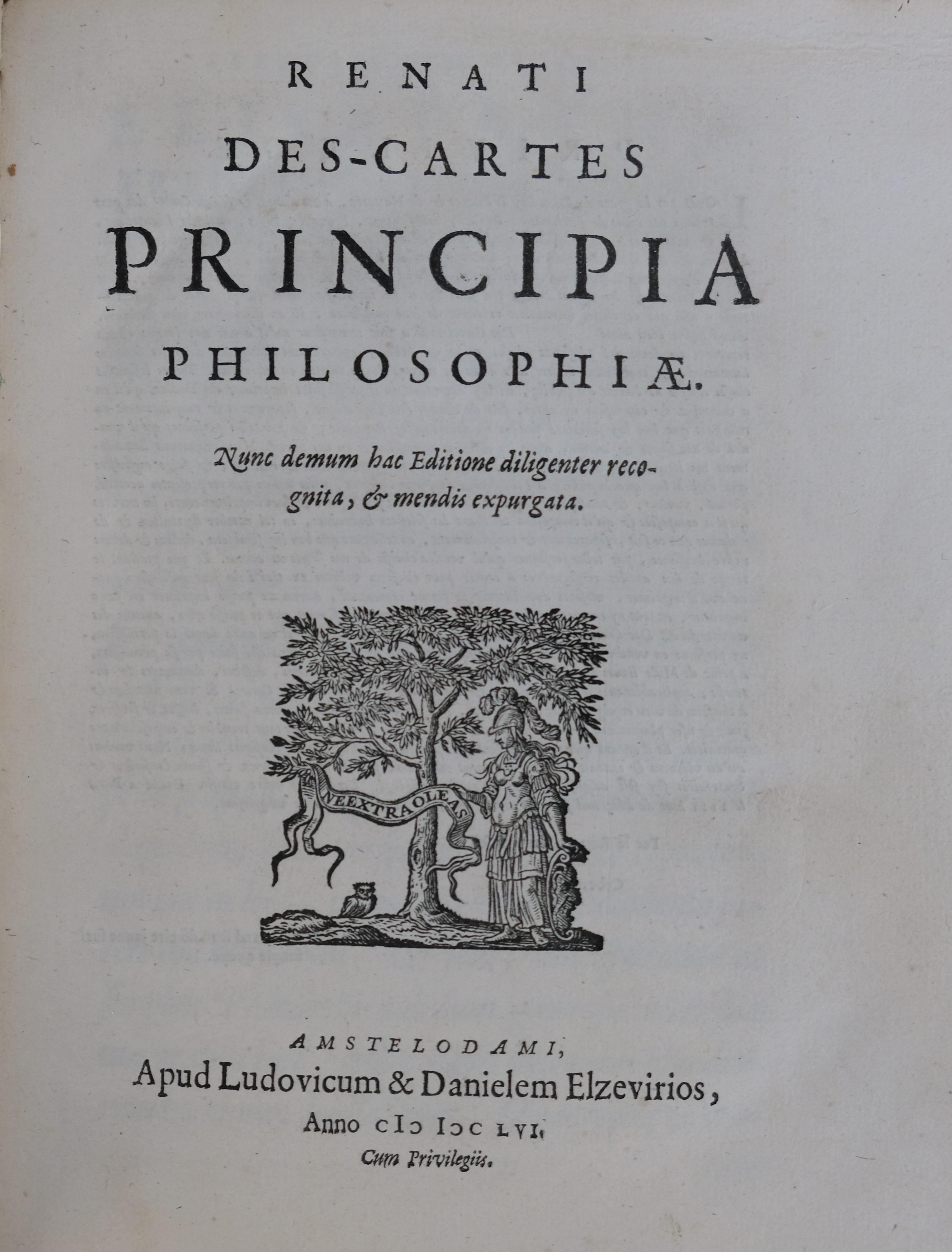 หน้าปกของหนังสือ หลักปรัชญา (Principia philosophiae), ค.ศ. 1656