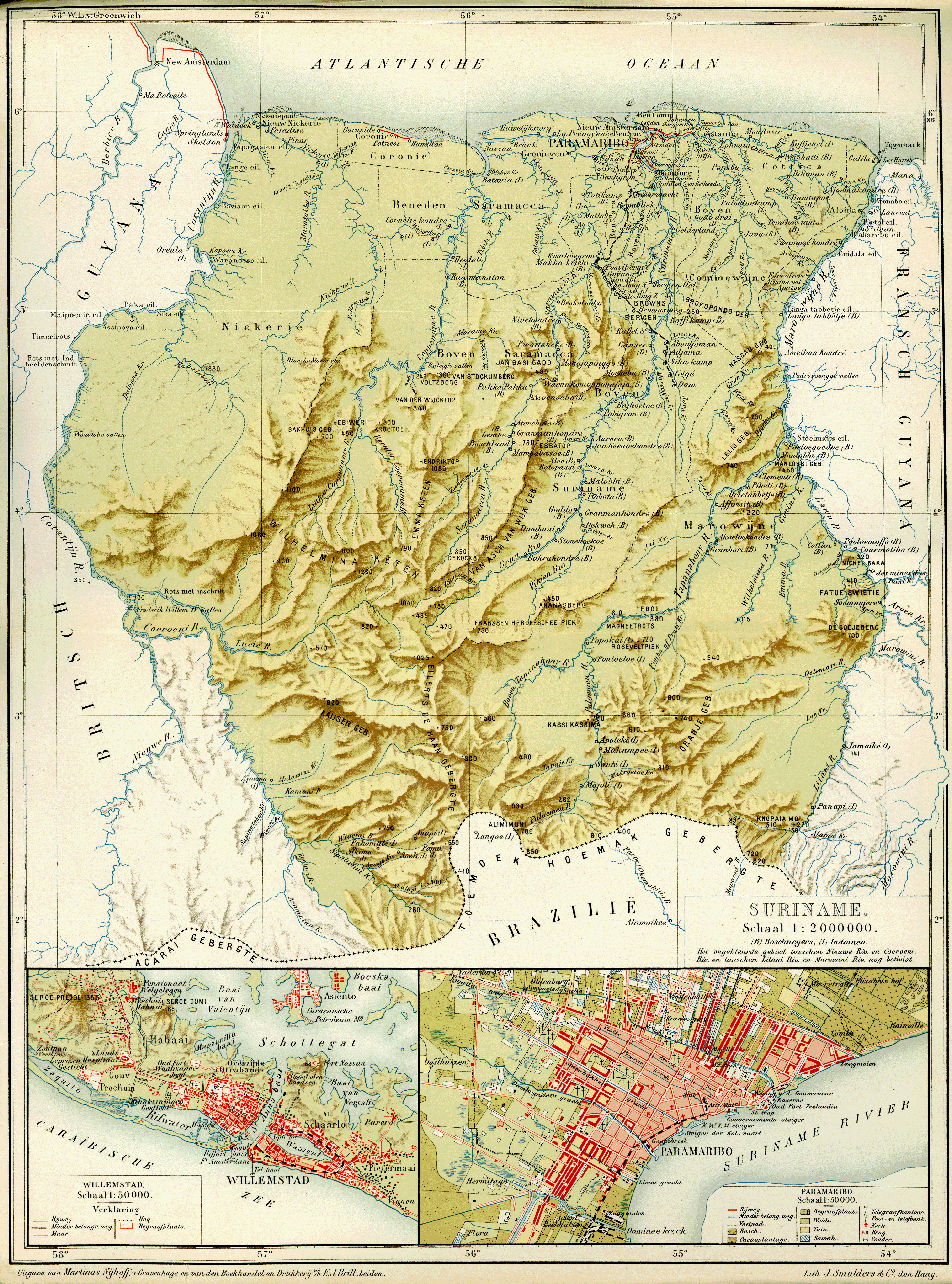 A map of Suriname in 1914, showing the extent of colonial development by that time.
