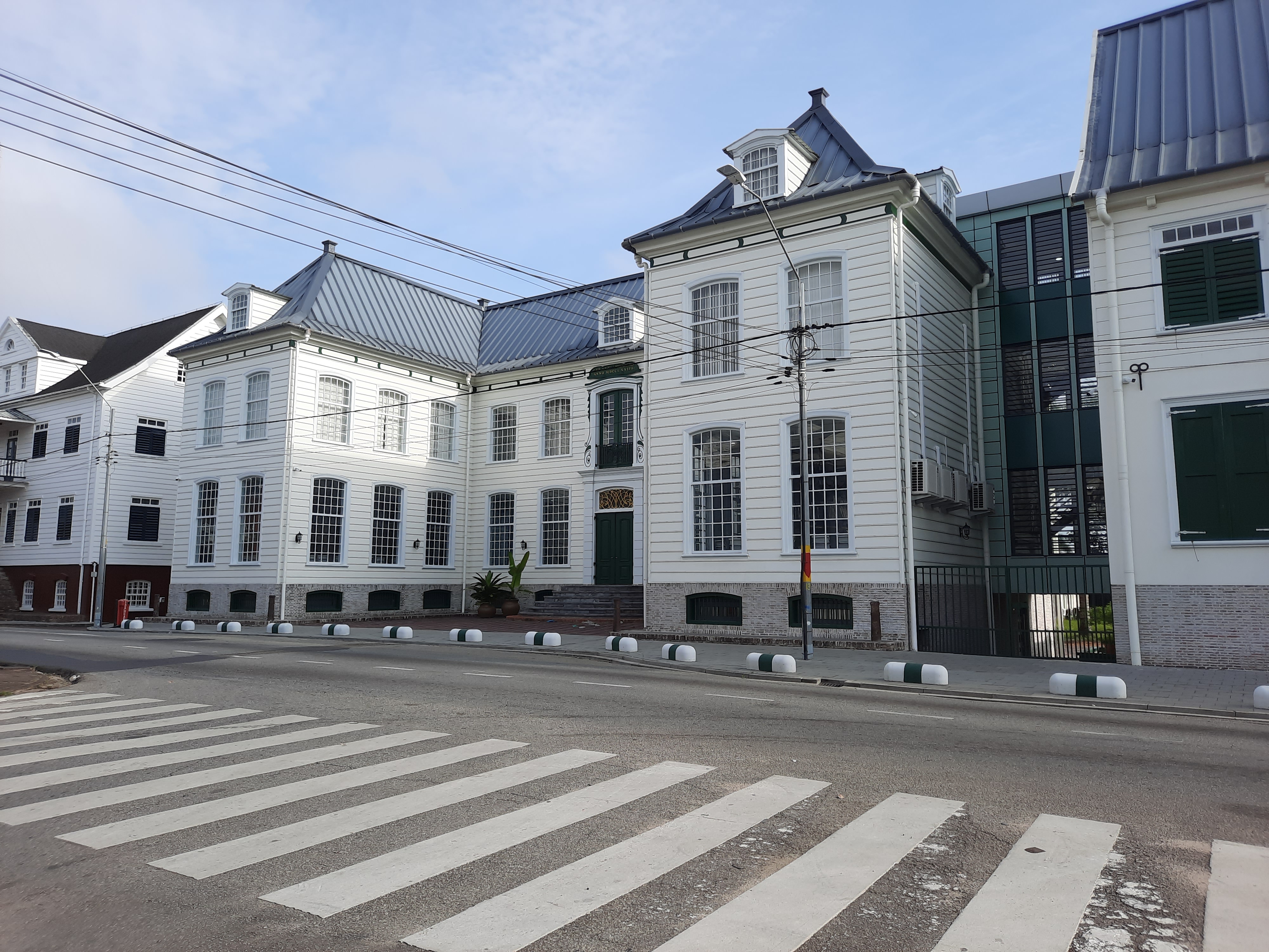 The reconstructed building of the National Assembly of Suriname in Paramaribo, the seat of the legislative branch.
