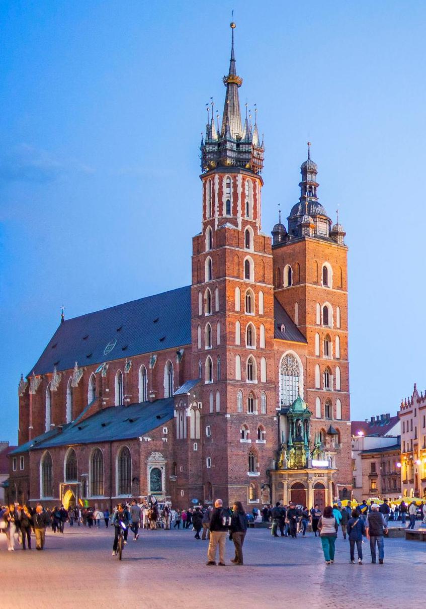 St. Mary's Basilica on the Main Market Square in Kraków is an example of Brick Gothic architecture
