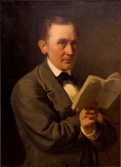 A painting depicting Friedrich Reinhold Kreutzwald (left), compiler of the national epic Kalevipoeg, and Johann Köler (right), a prominent painter of the National Awakening. Kalevipoeg played a key role in fostering Estonian national identity.
