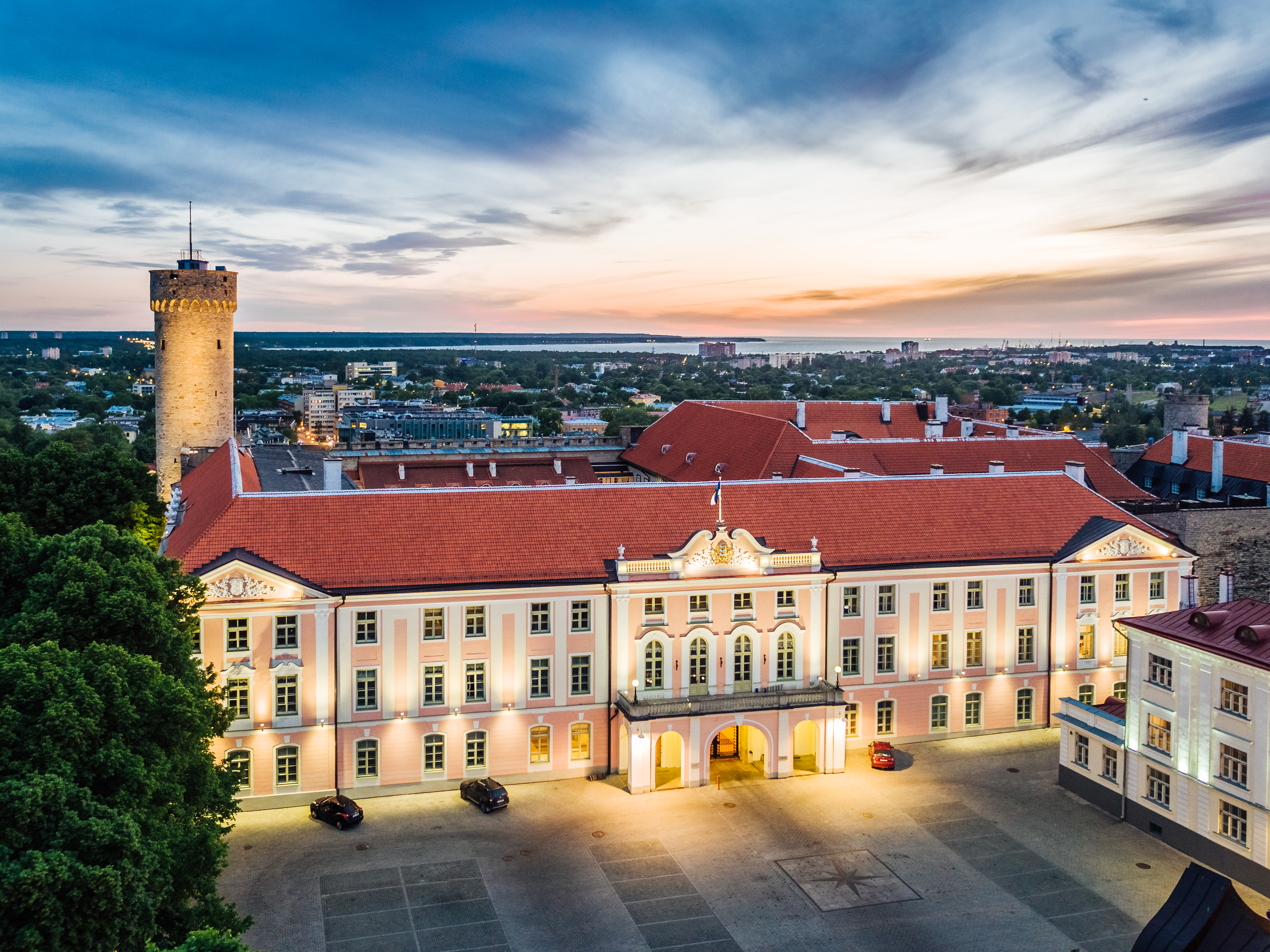 The seat of the Riigikogu (Parliament of Estonia) in Toompea Castle, Tallinn. The building's unique architecture combines traditional and modernist elements.