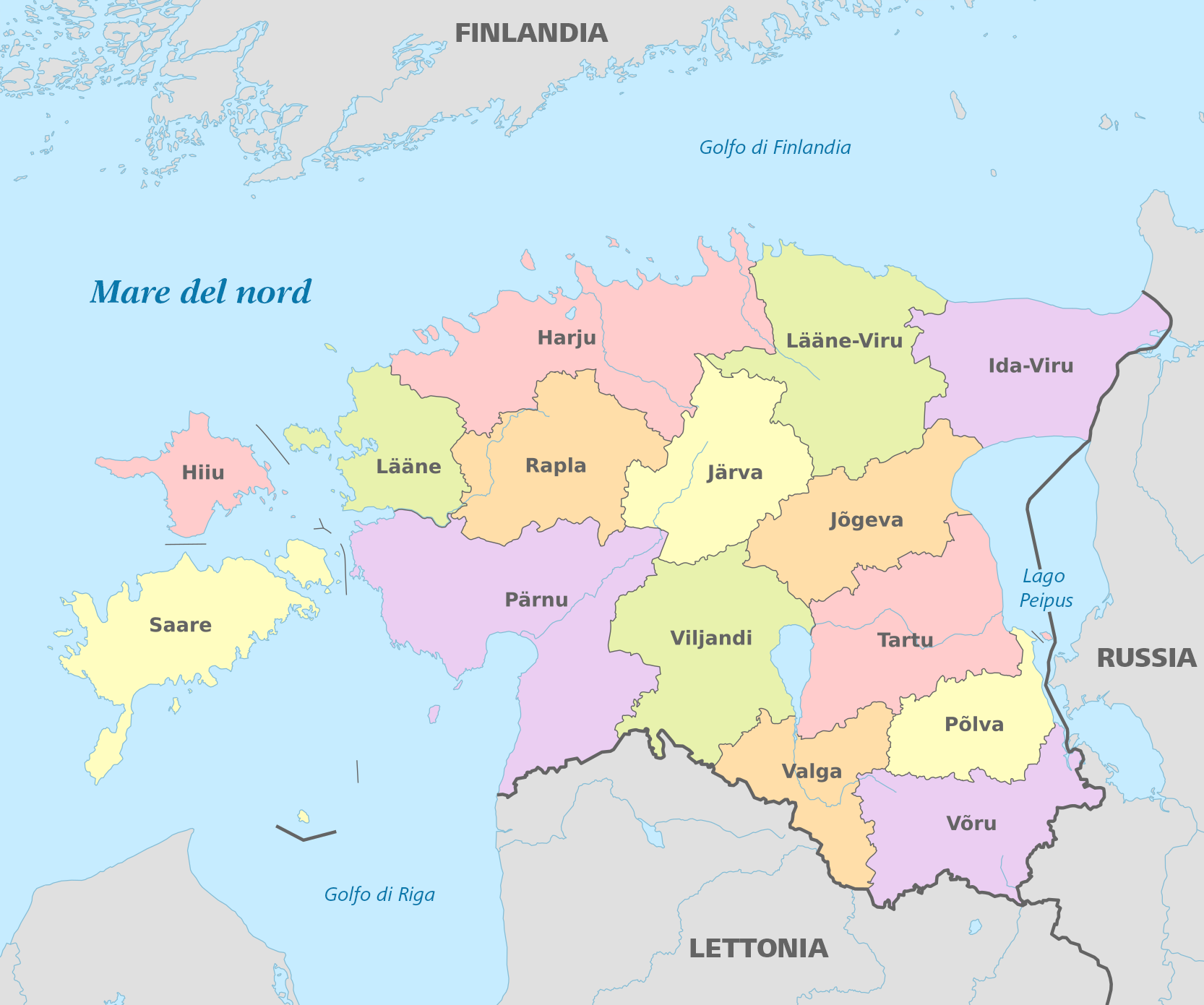Administrative divisions of Estonia after the 2017 reform, showing the 15 counties (maakonnad).