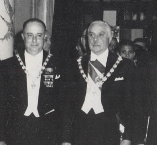 President Anastasio Somoza García (left) with Dominican President Rafael Trujillo in 1952, highlighting connections between regional dictators.
