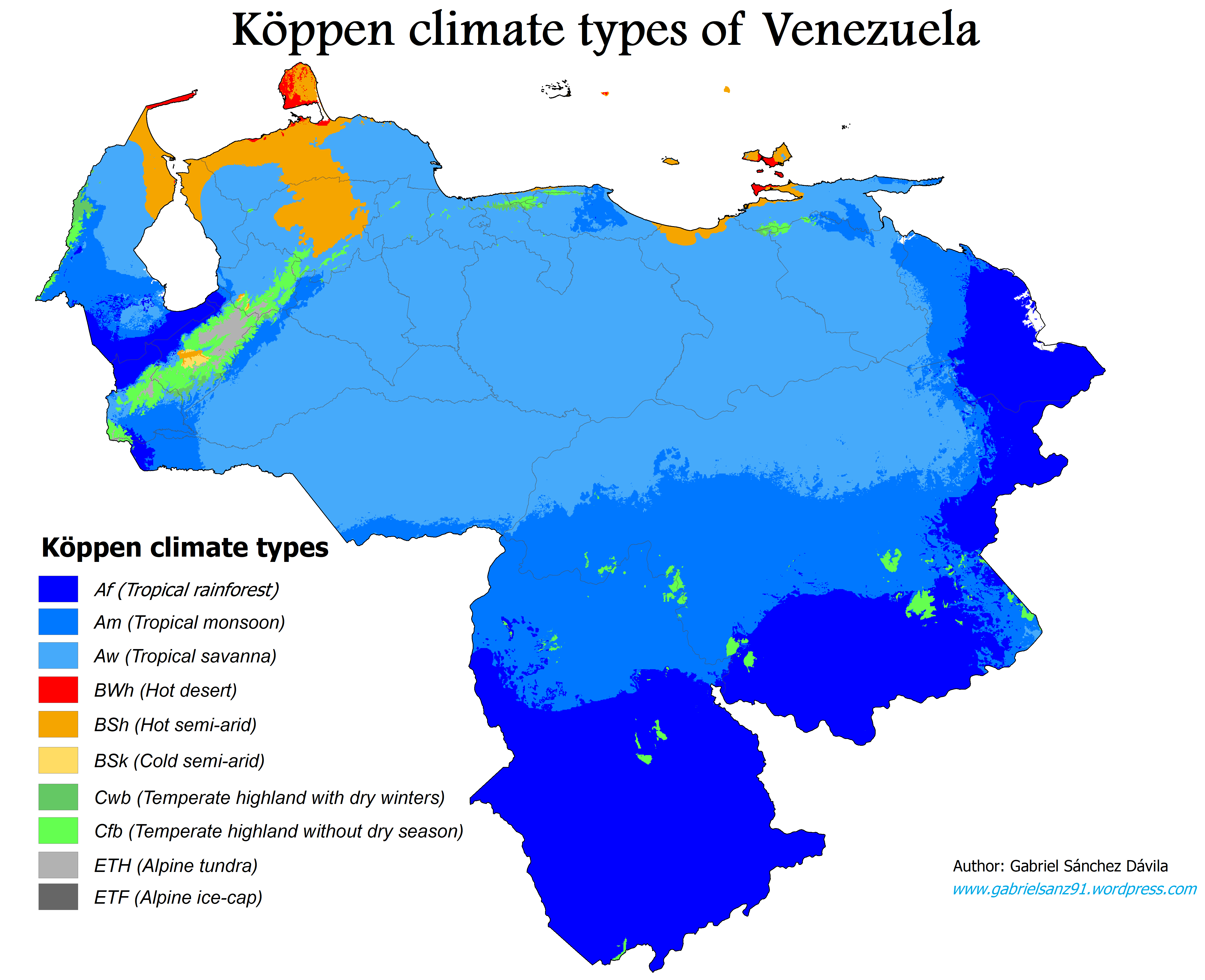 Venezuela map of Köppen climate classification