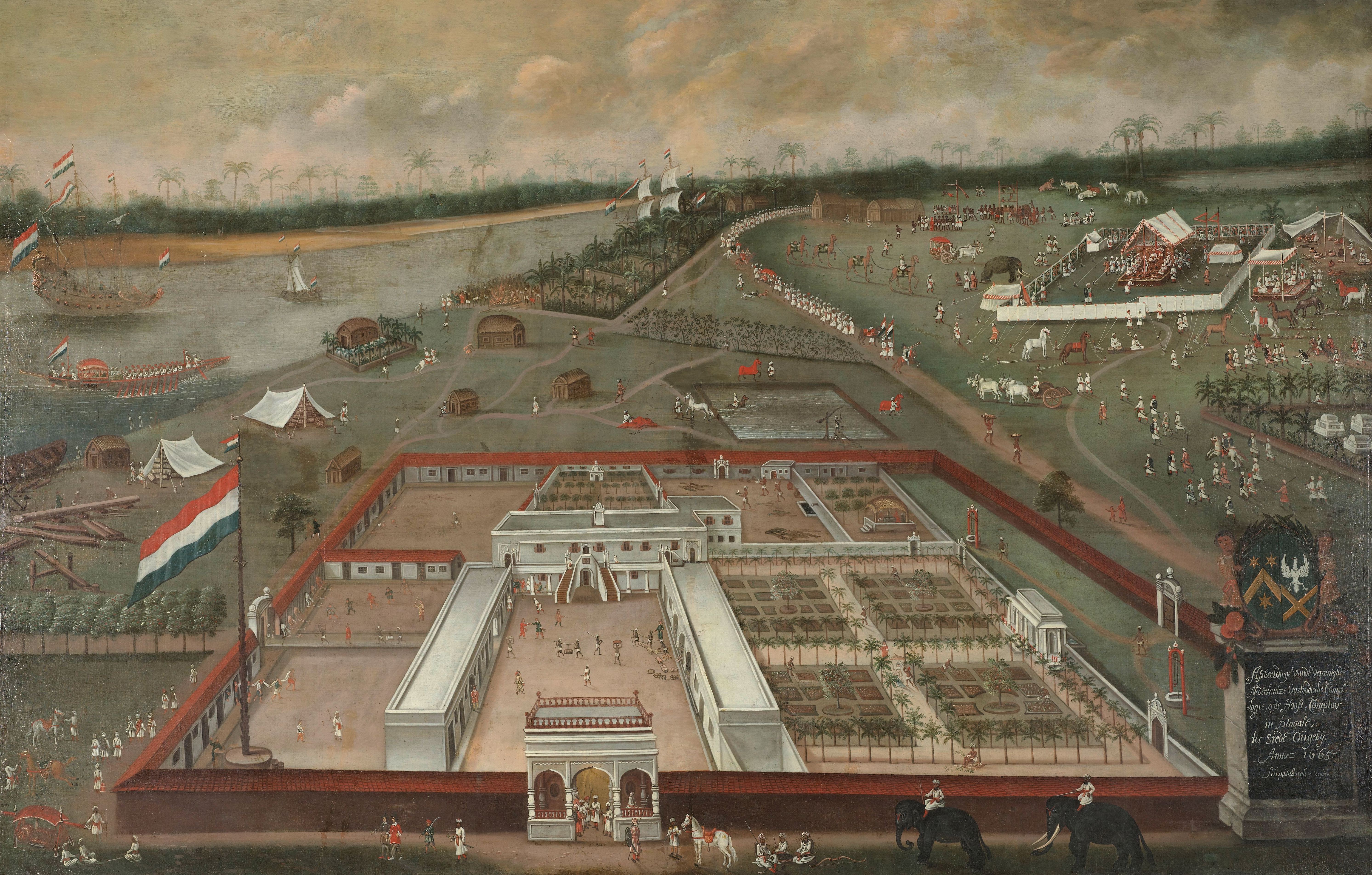 Pabrik Perusahaan Hindia Timur Belanda di Hugli-Chuchura, Bengal Mughal oleh Hendrik van Schuylenburgh, 1665
