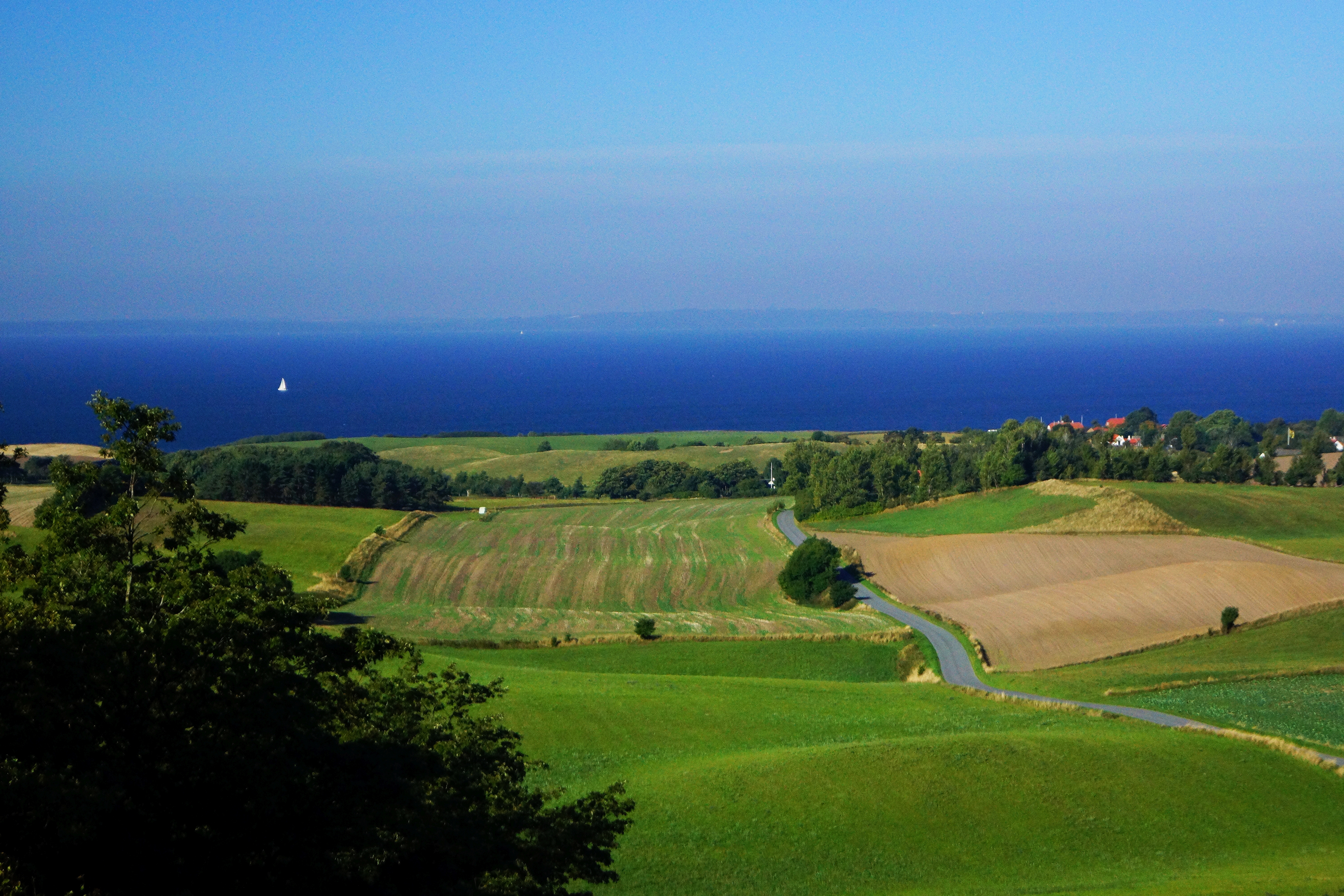 The Bay of Aarhus viewed from southern Djursland, showcasing Denmark's rolling plains and coastal features.