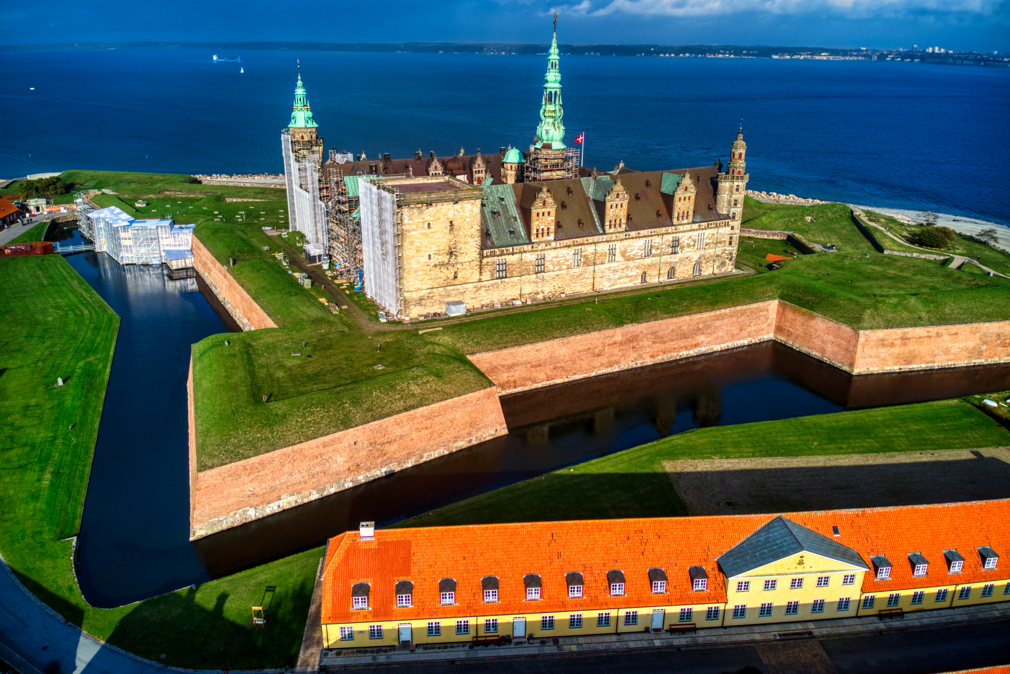 Kronborg Castle in Helsingør, immortalized as Elsinore in Shakespeare's Hamlet, is one of Denmark's most famous UNESCO World Heritage Sites.