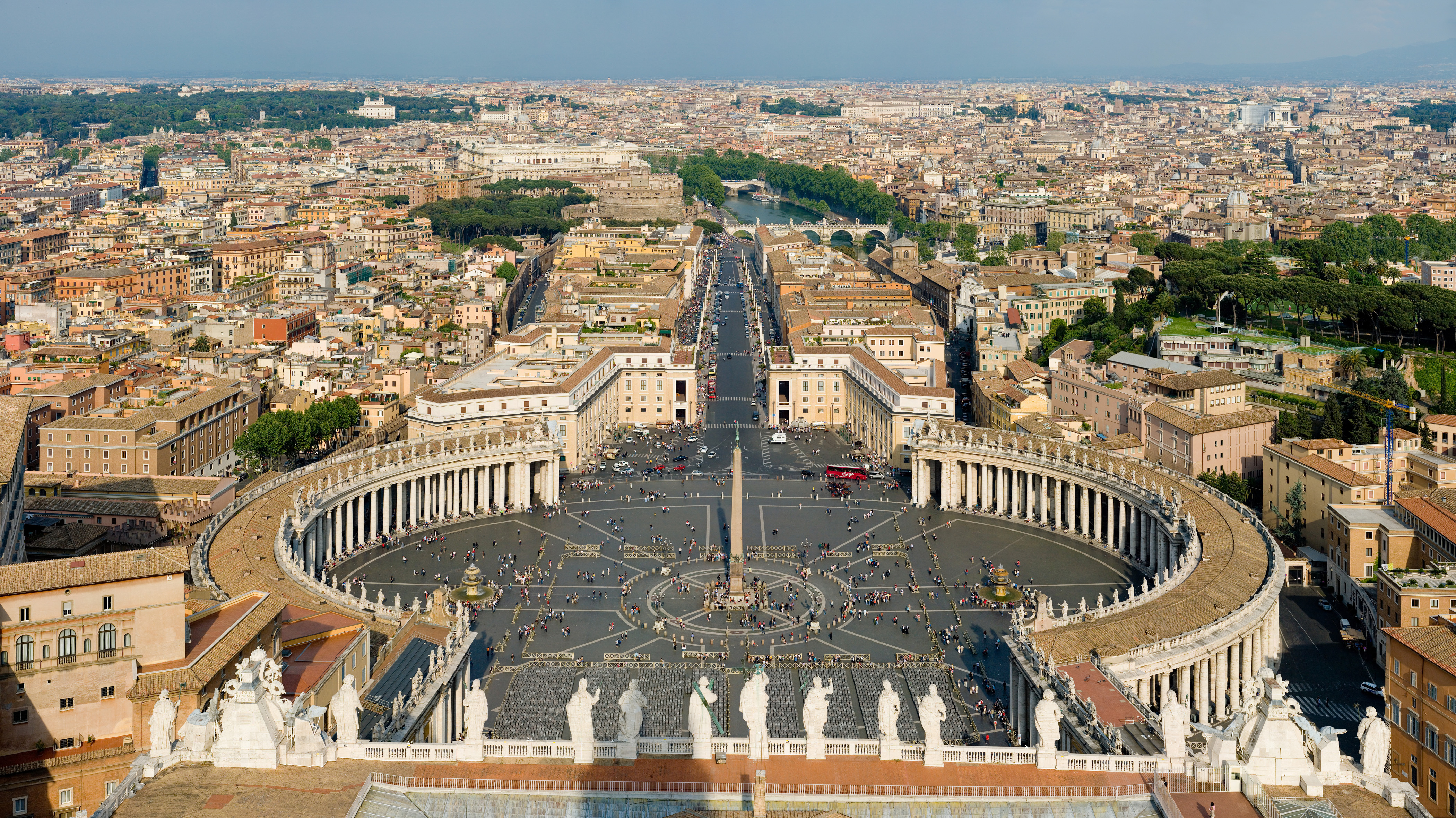 View of St. Peter's Square from the top of Michelangelo's dome in St. Peter's Basilica.