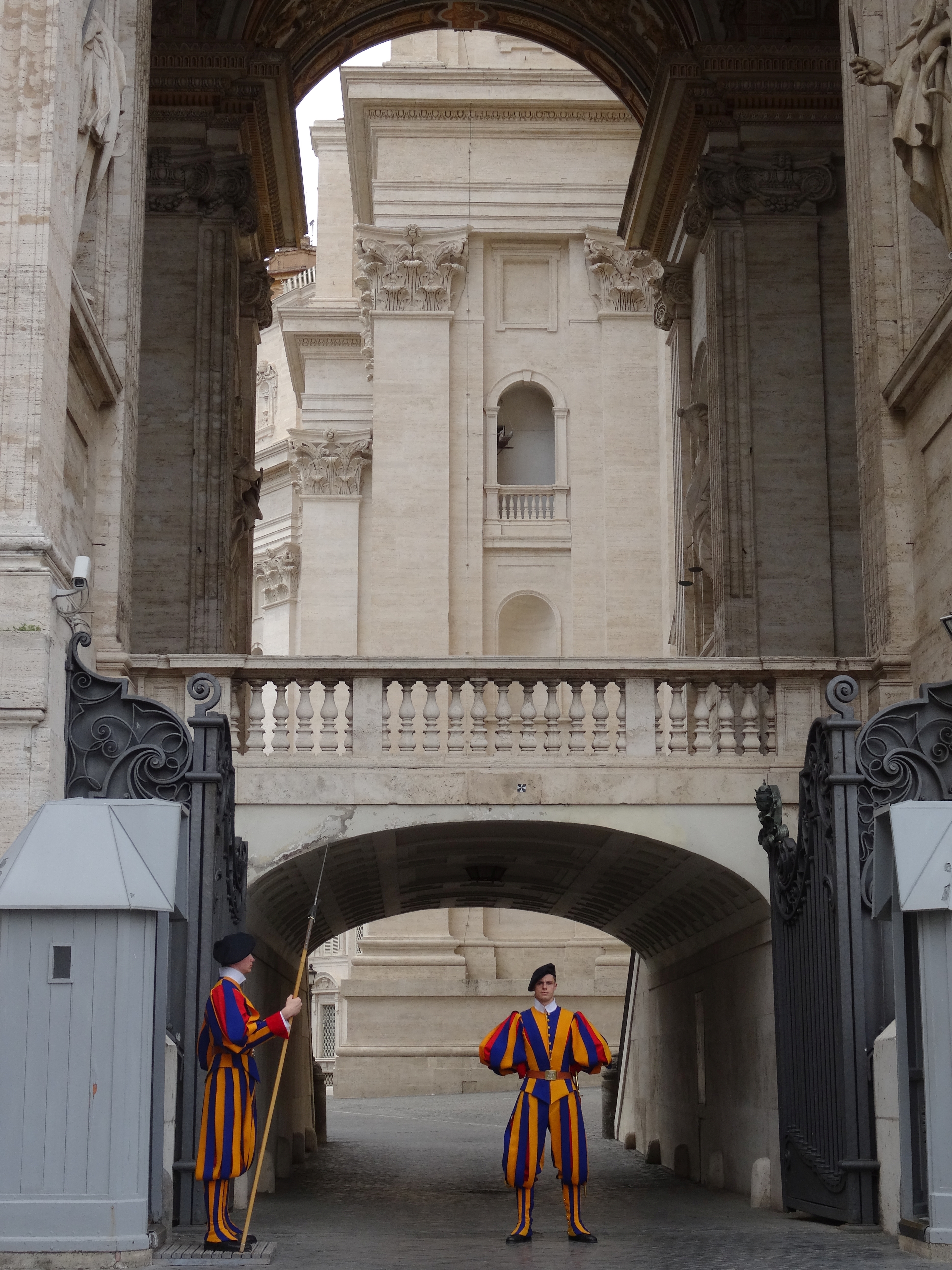A Pontifical Swiss Guard at his sentry box in Vatican City.