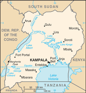 Map showing some of the districts in Uganda as of an earlier configuration.
