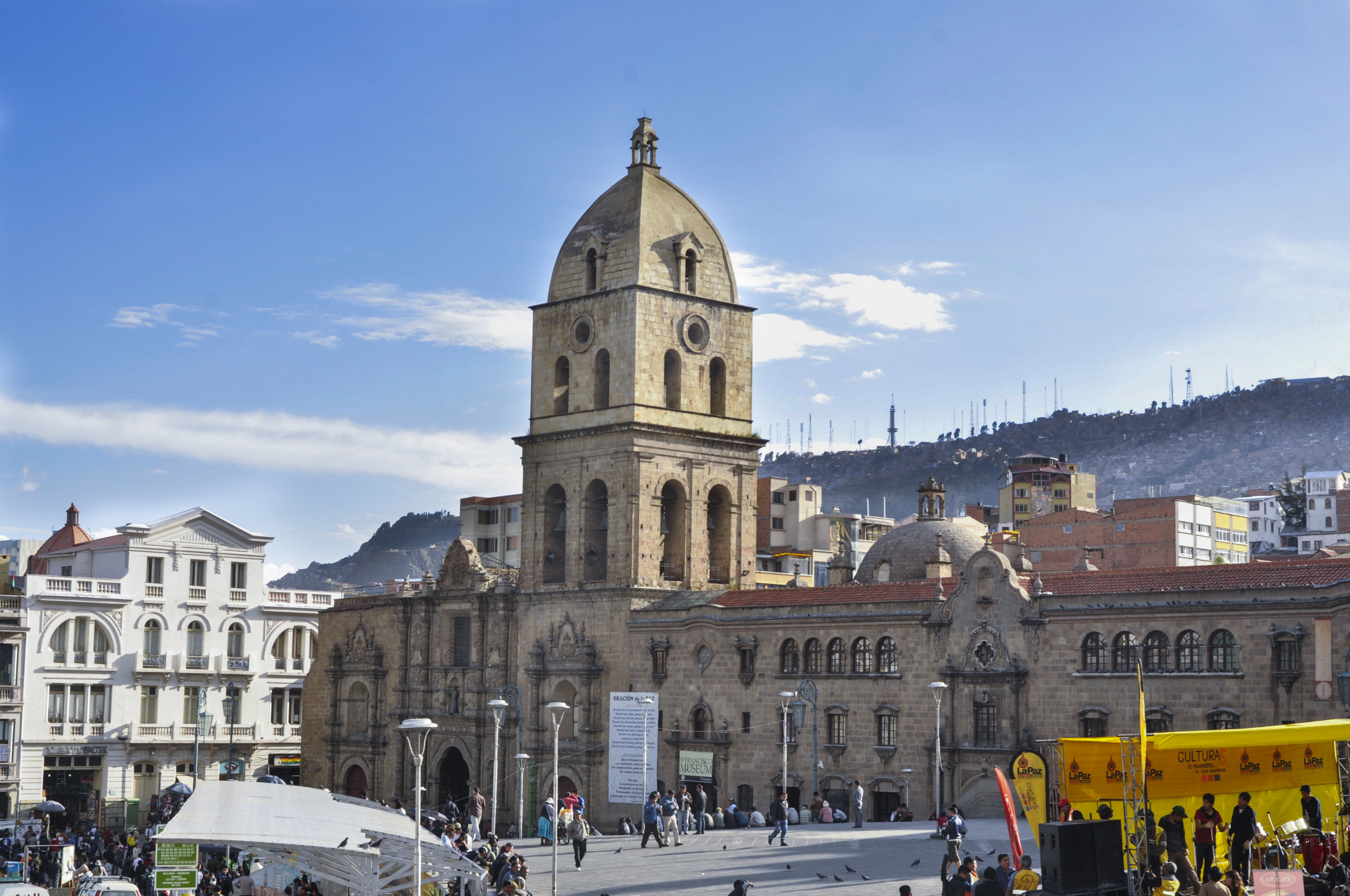 The Basilica of San Francisco in La Paz, a prominent example of colonial-era Catholic architecture with indigenous influences.