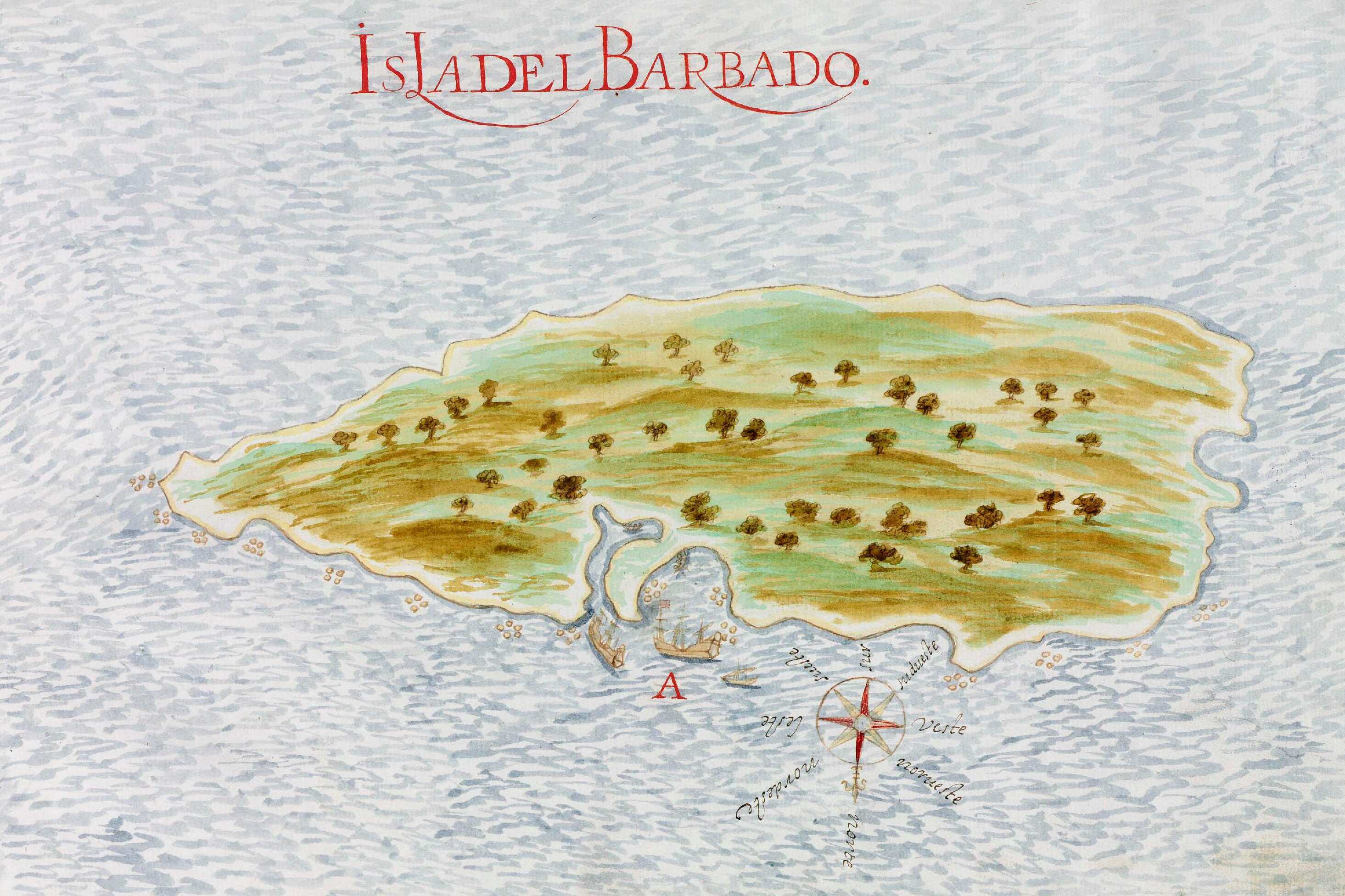 Spanish map of the island of Barbados from 1632, illustrating early European cartography of the region.