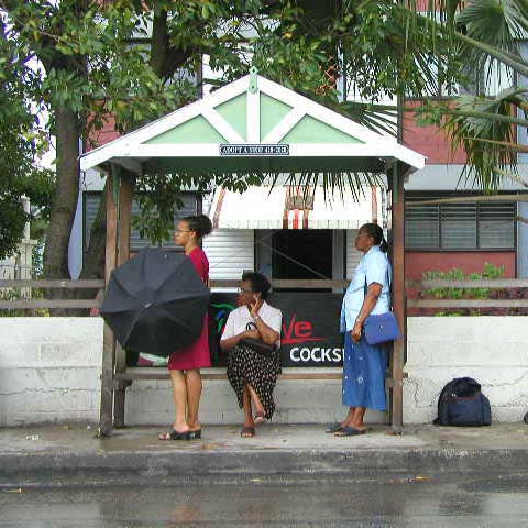 A bus stop in Barbados, illustrating daily life for its residents.