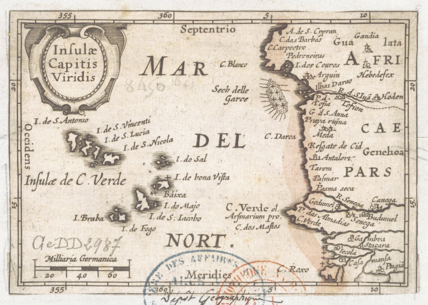 Insulae Capitis Viridis (Islands of Cape Verde), a map from 1598 showing the archipelago.